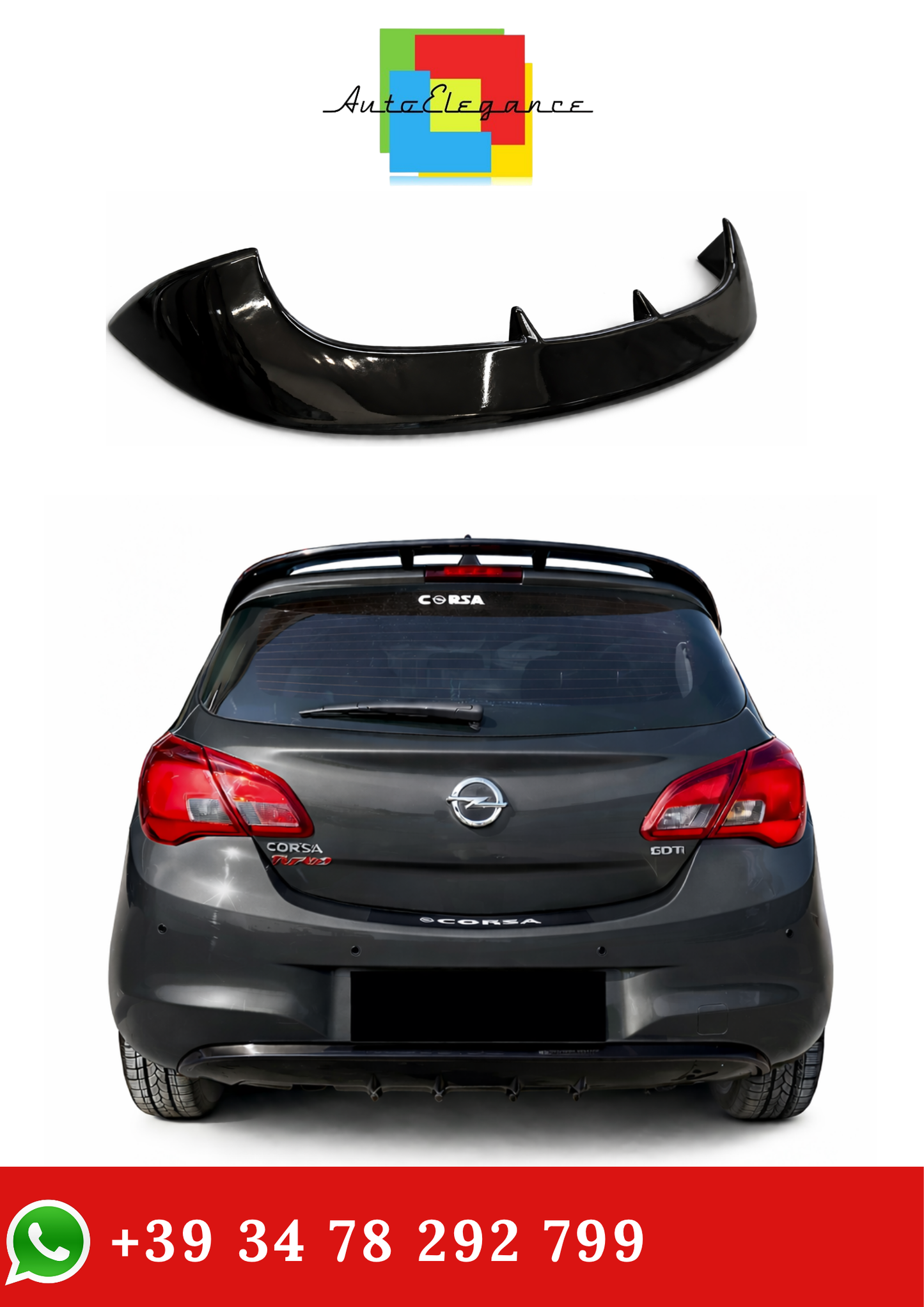 💫ART.2153 SPOILER ADATTO PER OPEL CORSA E 5 PORTE 2014-2019 NERO LUCIDO💫