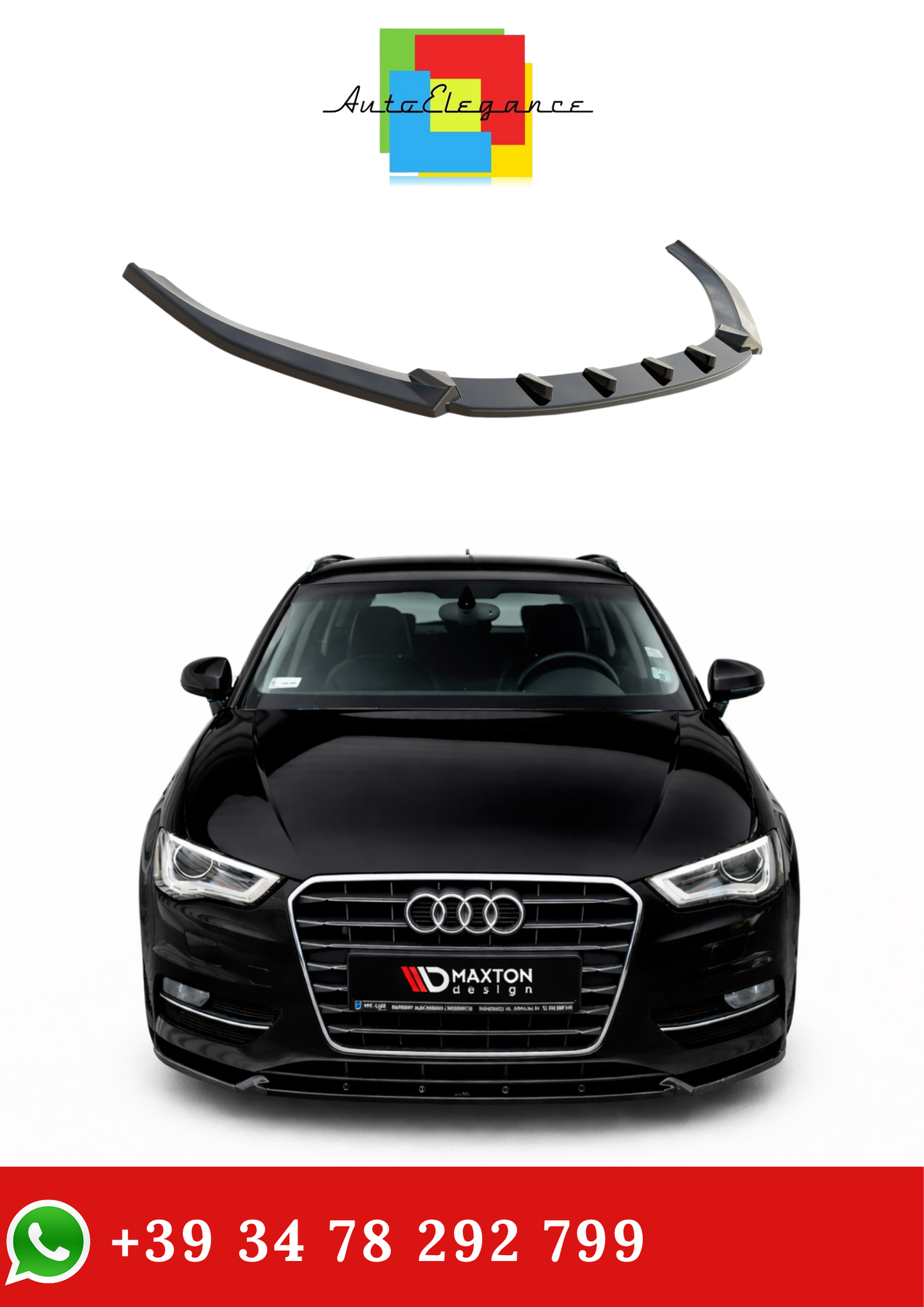 💫ART.9418 Splitter Anteriore Audi A3 Sportback 8V 2013-2016 Nero Lucido💫