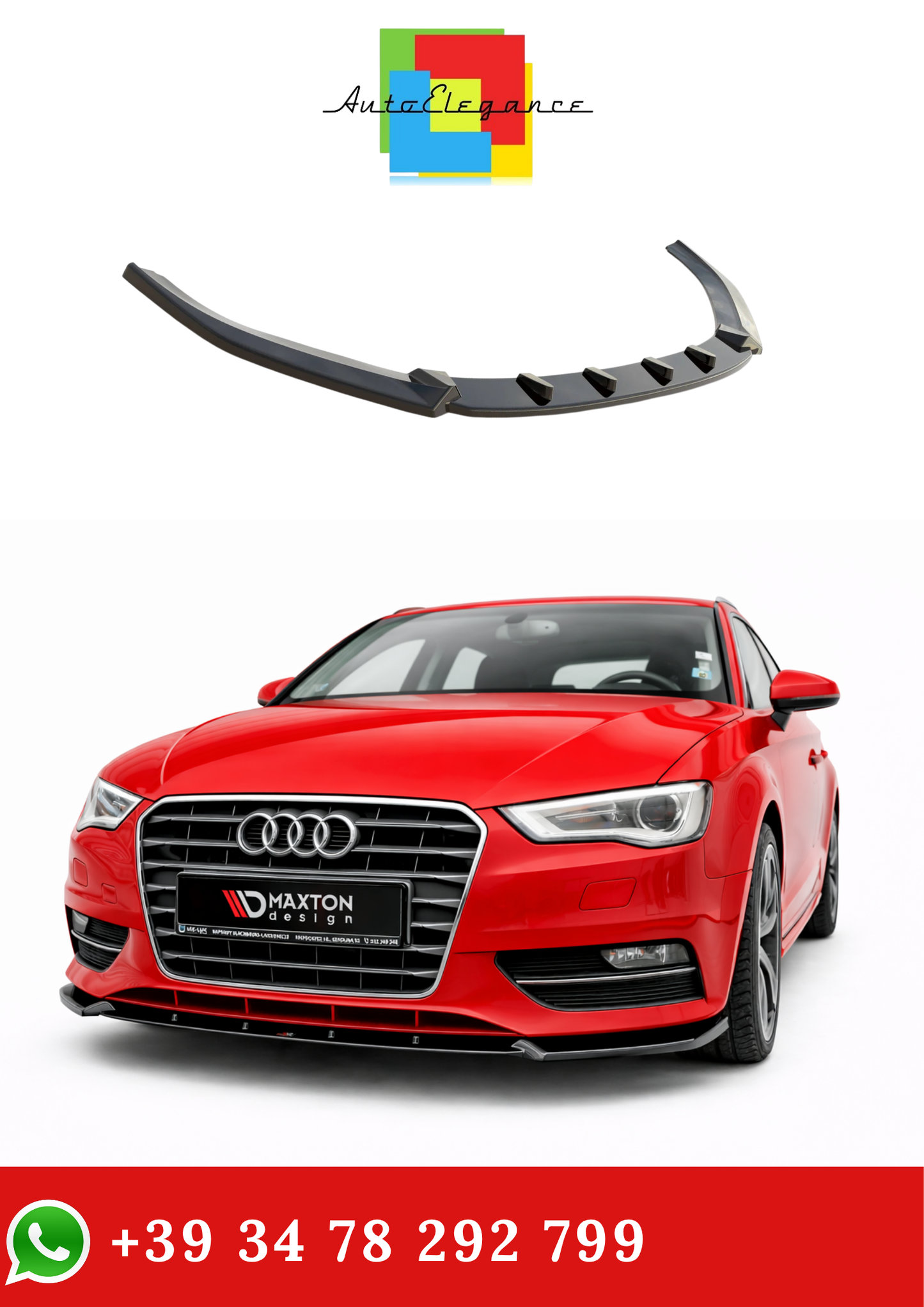 💫ART.9418 Splitter Anteriore Audi A3 Sportback 8V 2013-2016 Nero Lucido💫