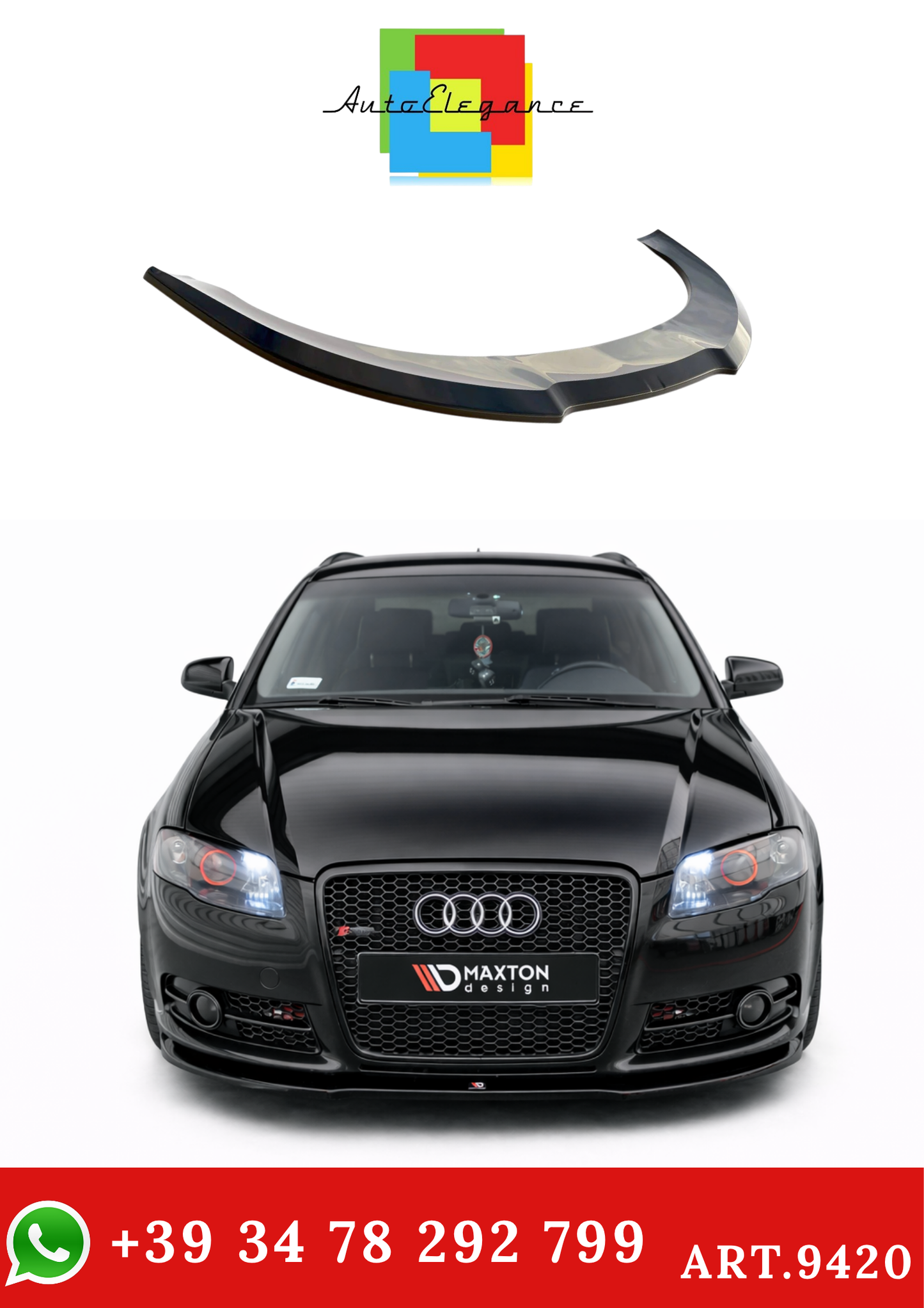 💫ART.9420 Splitter Anteriore per Audi A4 S-Line B7 2004 - 2008 Nero Lucido💫