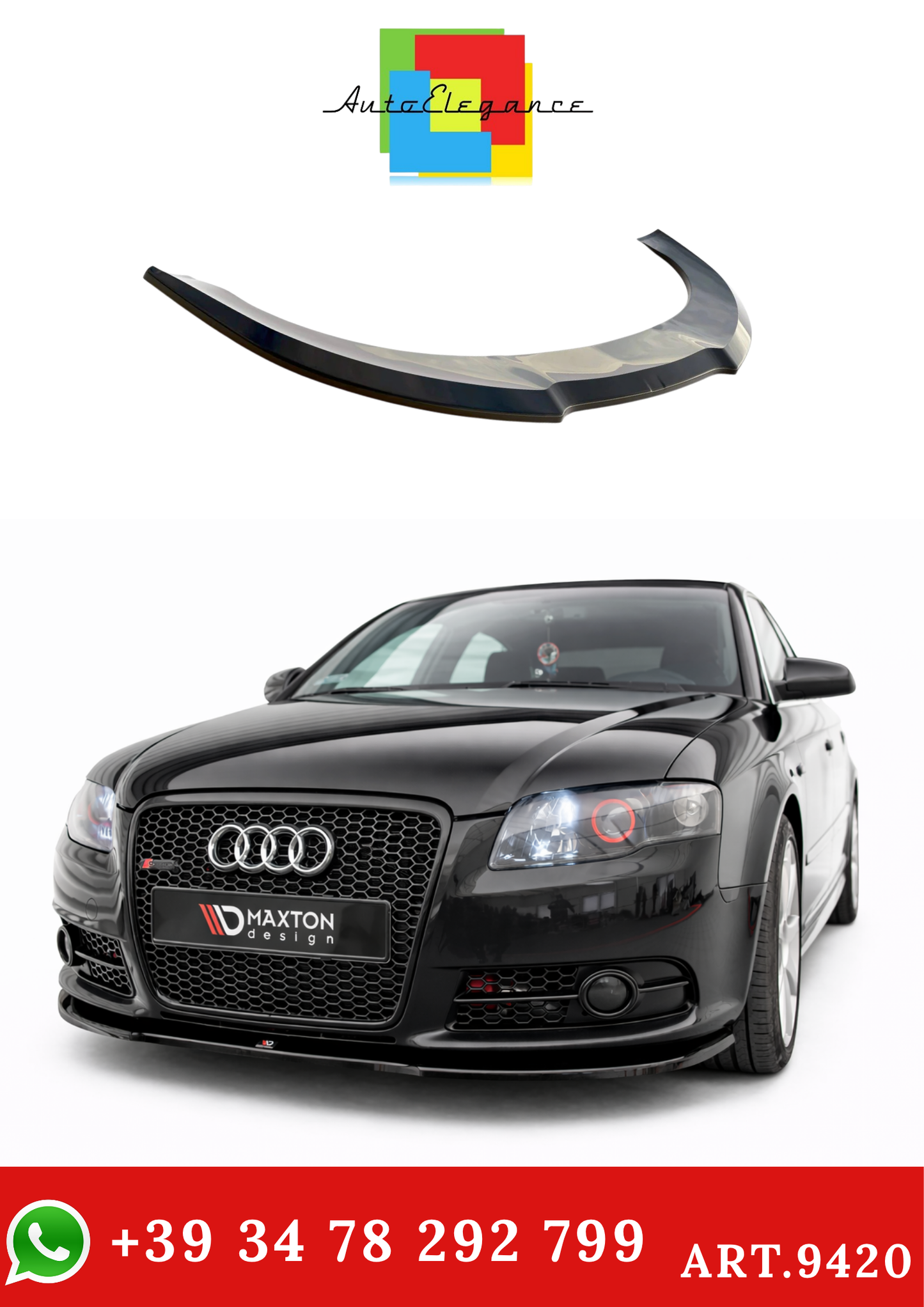 💫ART.9420 Splitter Anteriore per Audi A4 S-Line B7 2004 - 2008 Nero Lucido💫