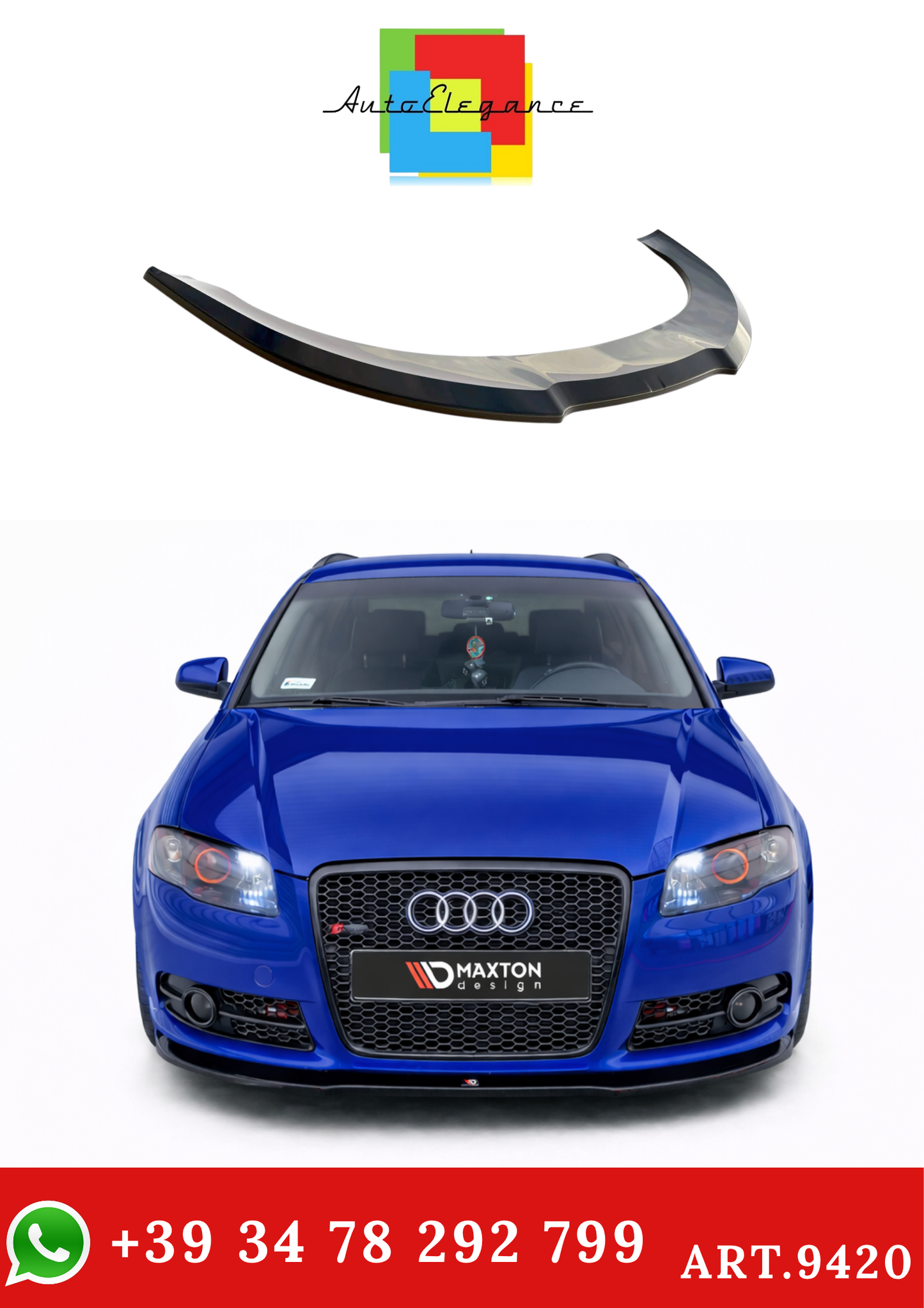 💫ART.9420 Splitter Anteriore per Audi A4 S-Line B7 2004 - 2008 Nero Lucido💫