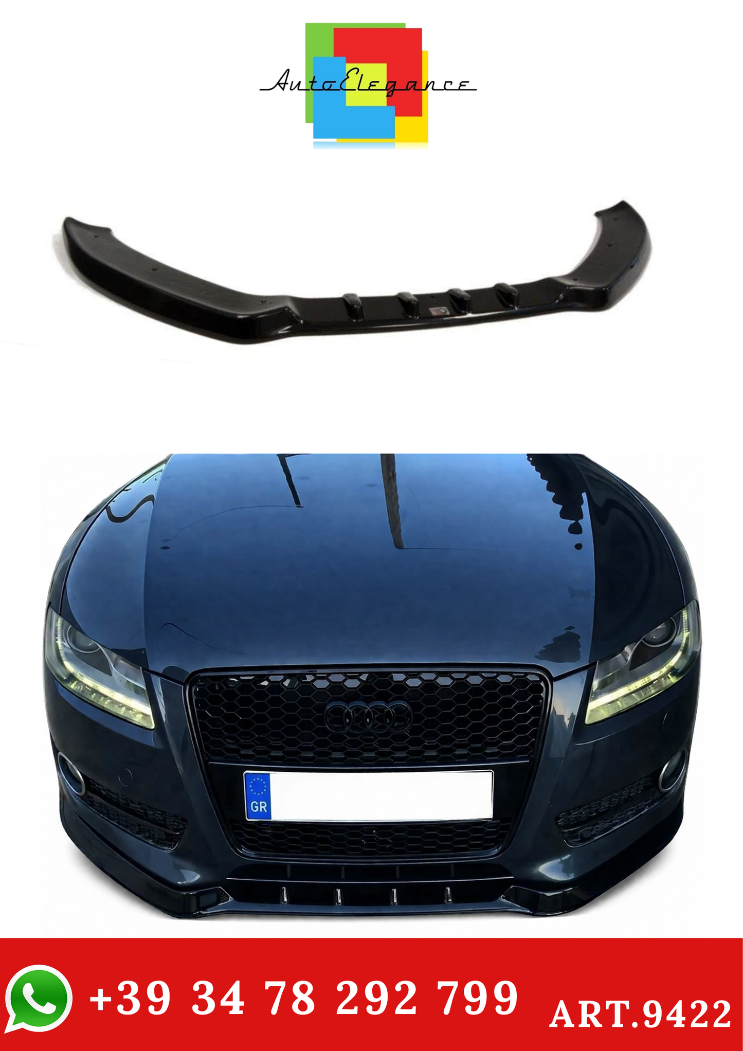 💫ART.9422 Splitter Anteriore per Audi A5 8T 2007-2011 Nero Lucido💫