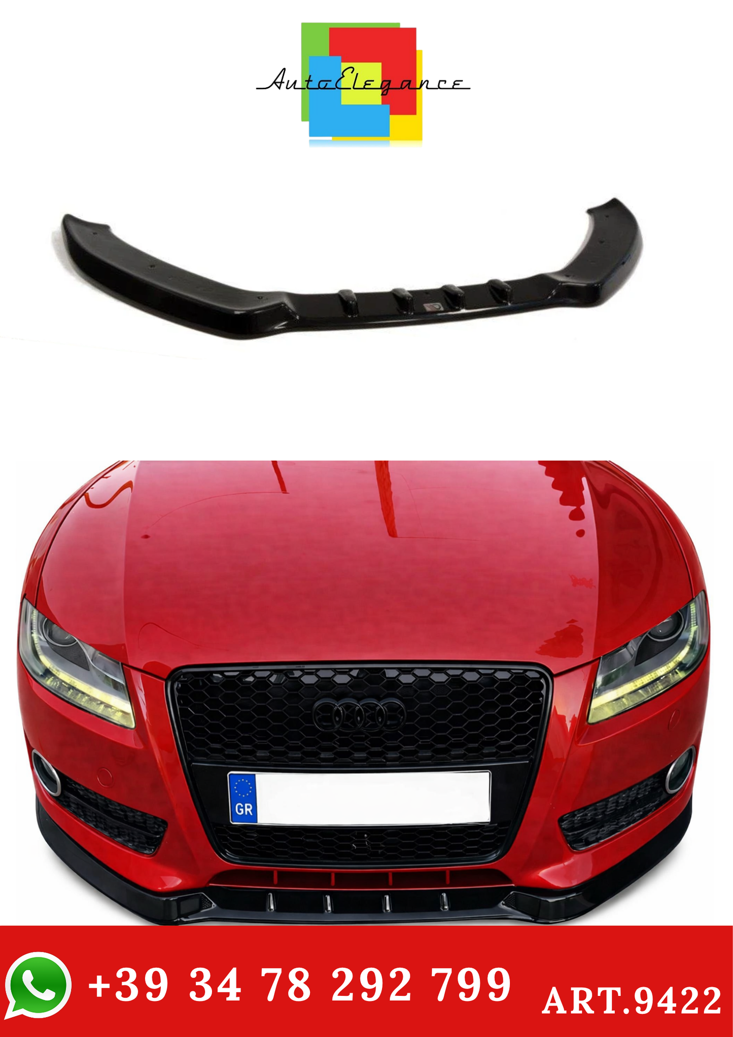 💫ART.9422 Splitter Anteriore per Audi A5 8T 2007-2011 Nero Lucido💫