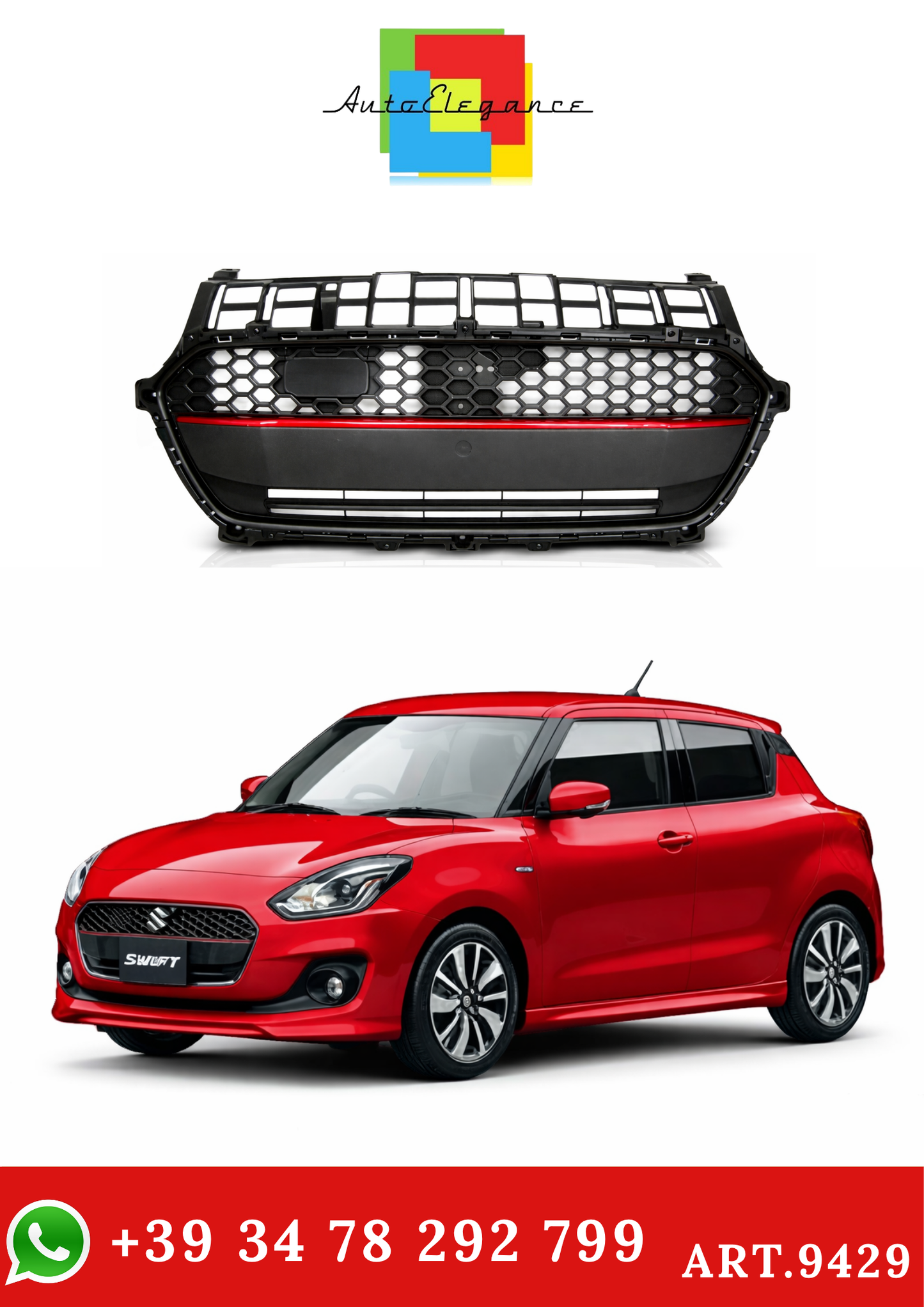 💫ART.9429 GRIGLIA NERA CON LINEA ROSSA STILE SPORTIVO PER SUZUKI SWIFT VI 💫