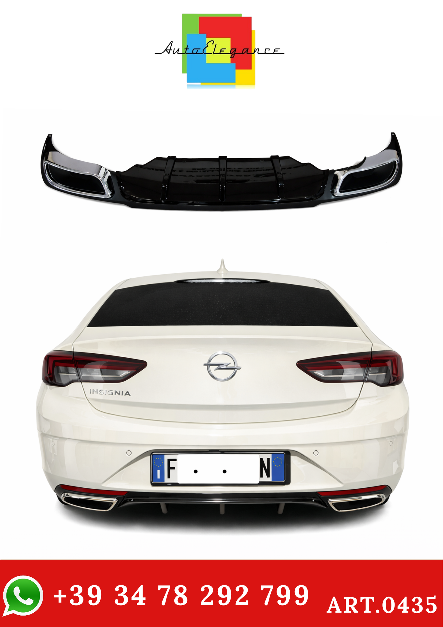 💫ART.0435 DIFFUSORE POSTERIORE PER OPEL INSIGNIA B 2018+ NERO LUCIDO💫