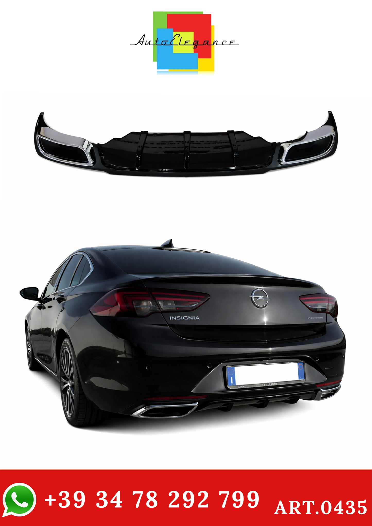 💫ART.0435 DIFFUSORE POSTERIORE PER OPEL INSIGNIA B 2018+ NERO LUCIDO💫