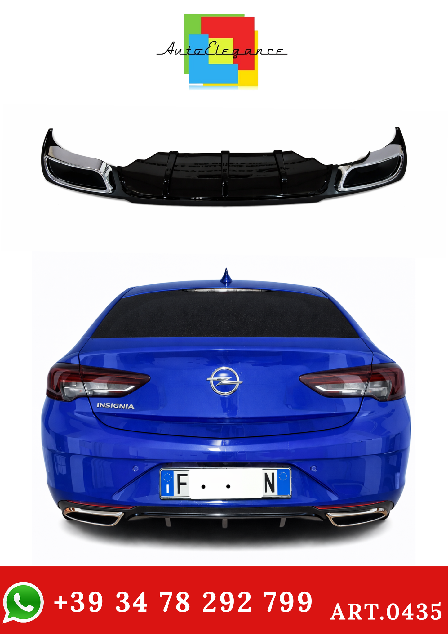 💫ART.0435 DIFFUSORE POSTERIORE PER OPEL INSIGNIA B 2018+ NERO LUCIDO💫