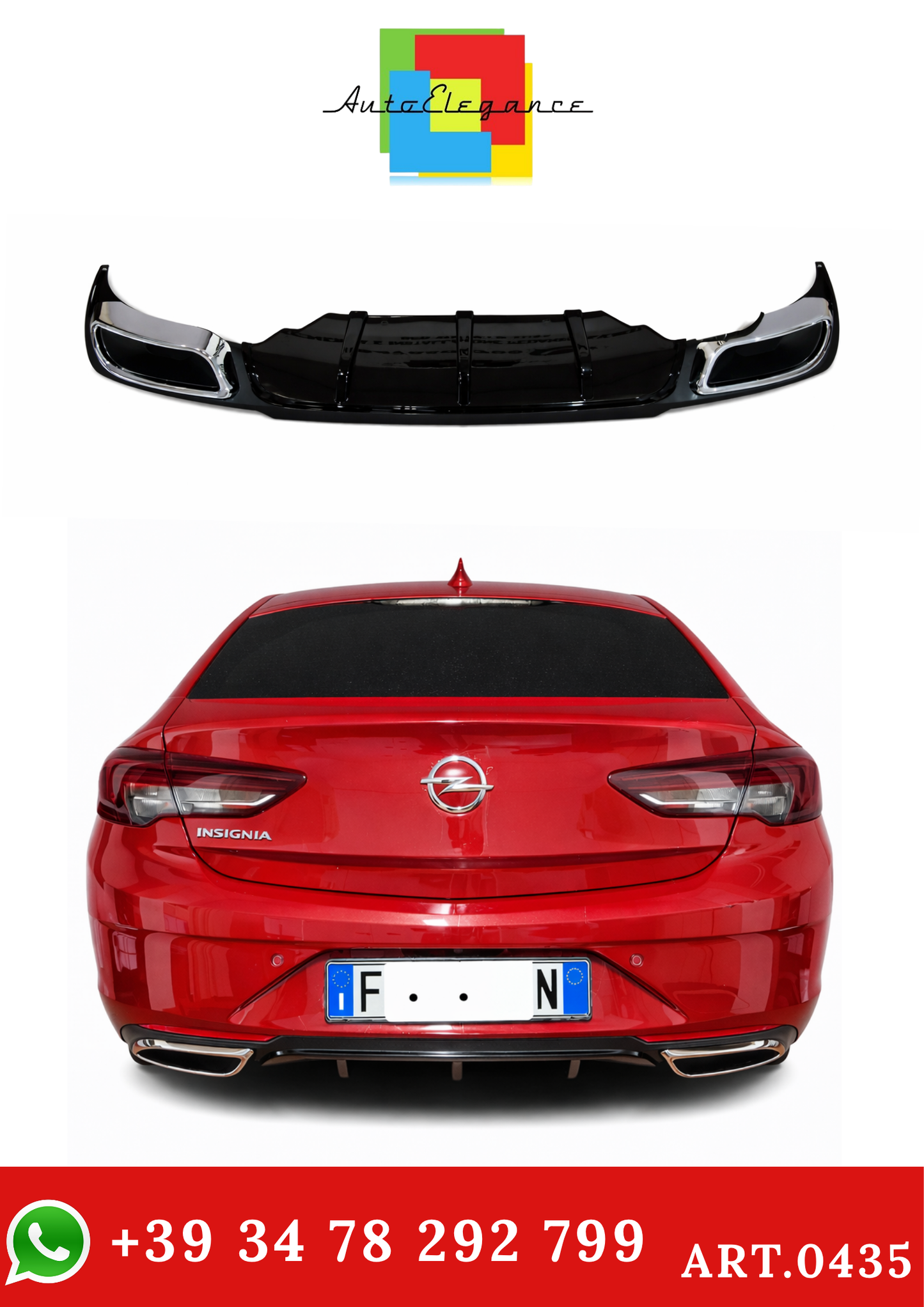 💫ART.0435 DIFFUSORE POSTERIORE PER OPEL INSIGNIA B 2018+ NERO LUCIDO💫