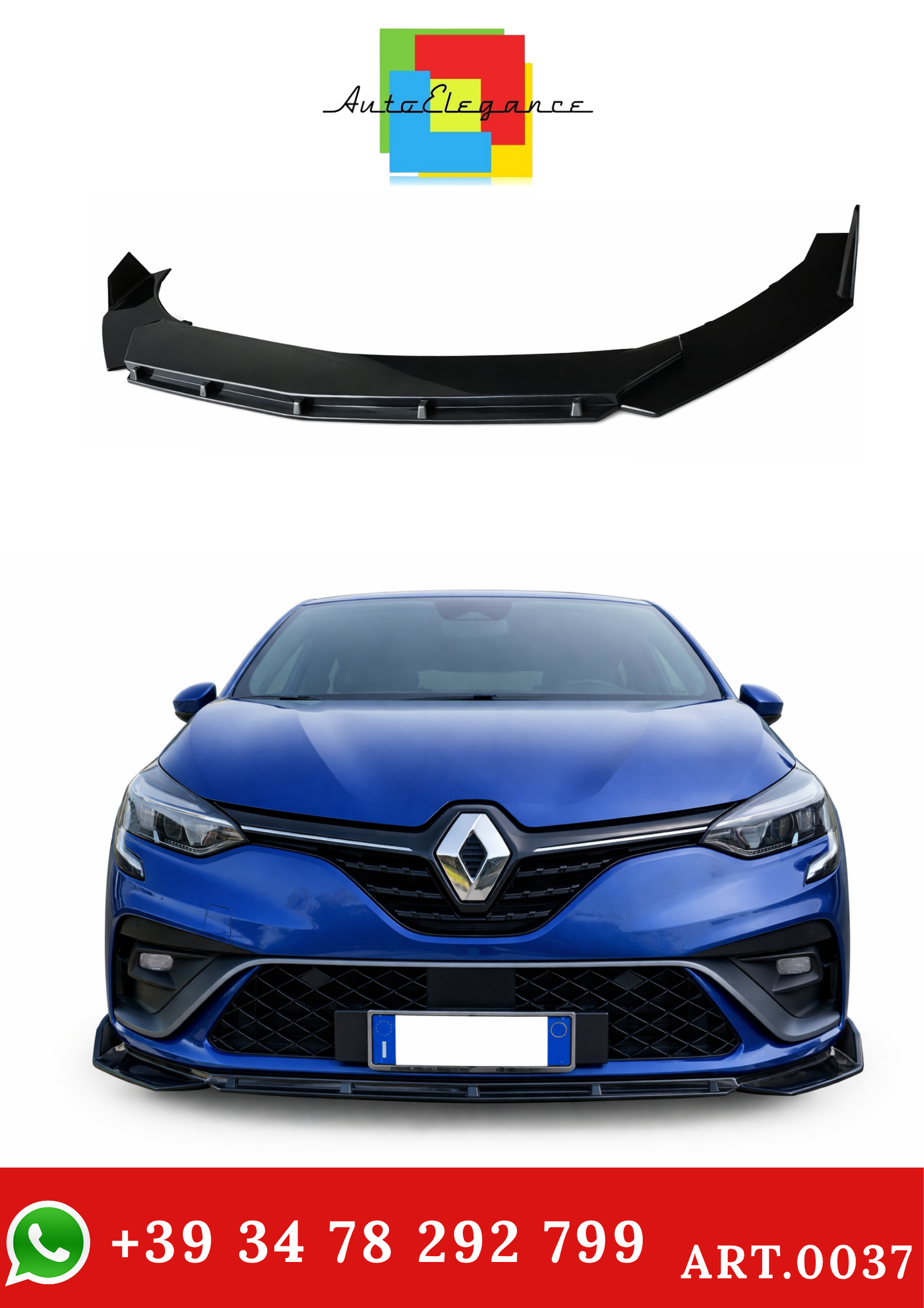💫ART.0037 SPLITTER ANTERIORE IN ABS PER RENAULT CLIO 5 NERO LUCIDO💫