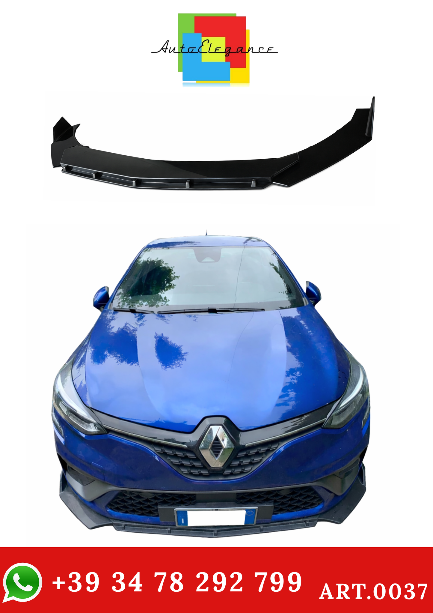 💫ART.0037 SPLITTER ANTERIORE IN ABS PER RENAULT CLIO 5 NERO LUCIDO💫