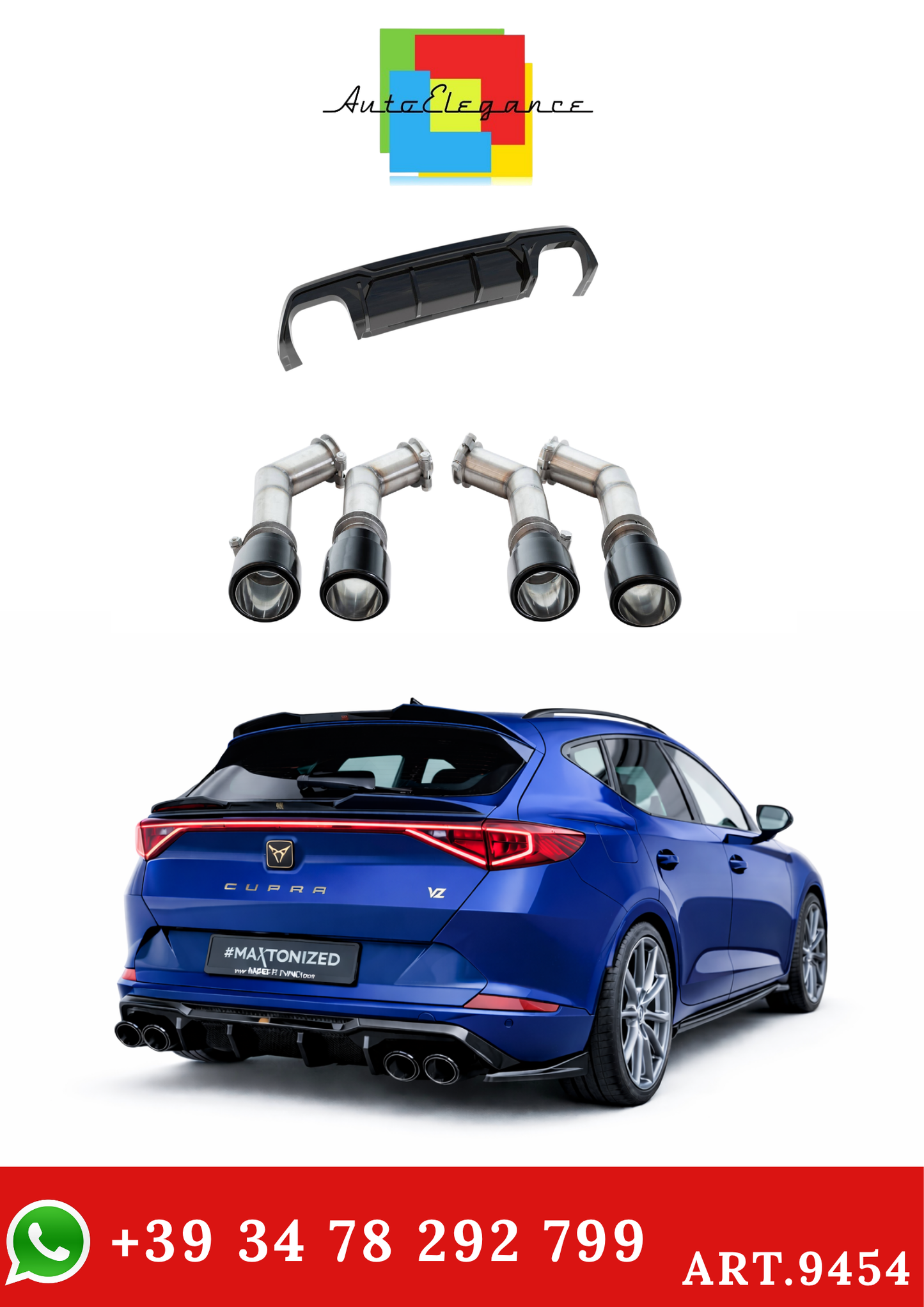 💫ART.9454 Diffusore V.3 + Terminali di Scarico Neri per Cupra Formentor VZ Mk1💫