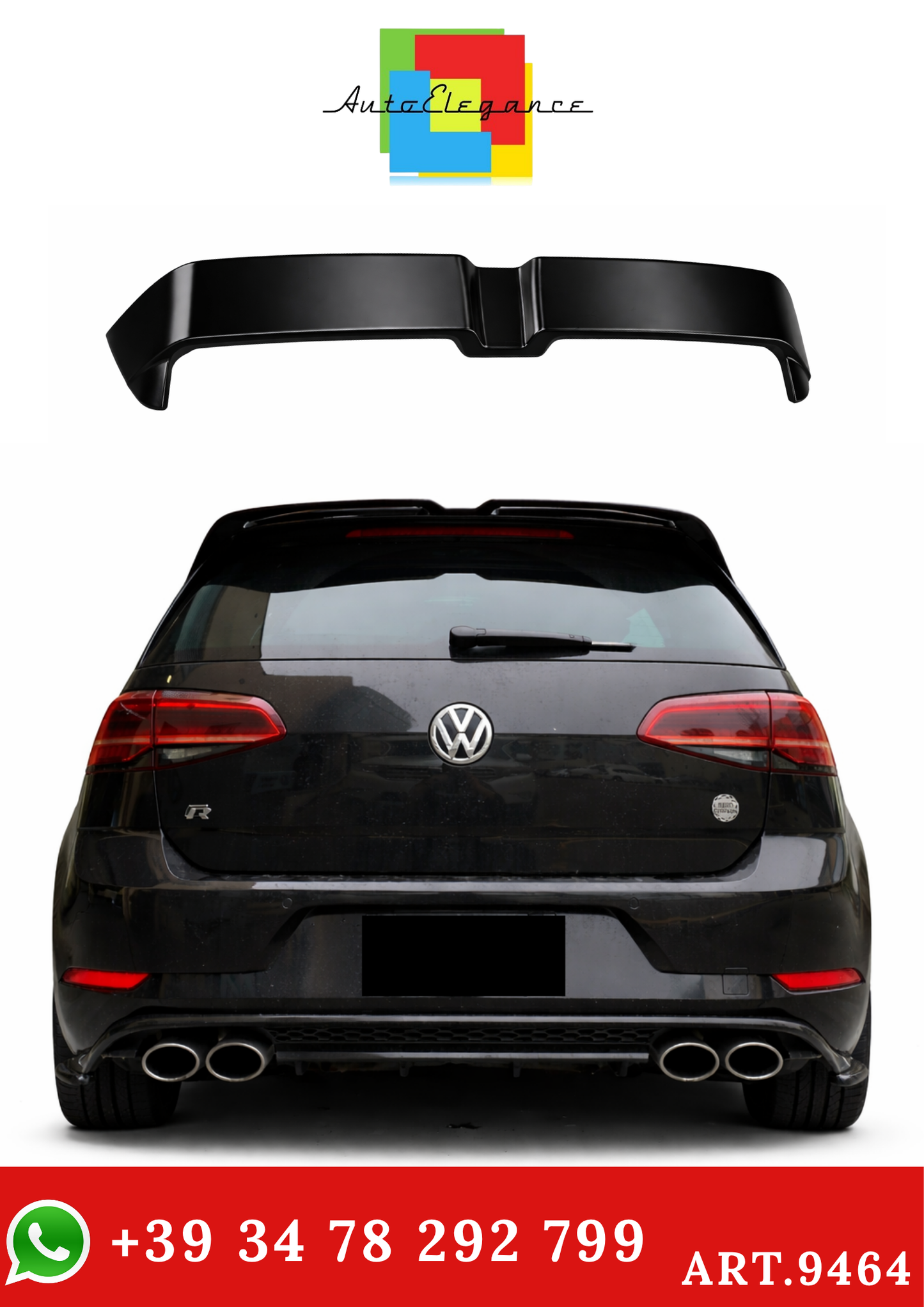 💫ART.9464 Spoiler Posteriore Oettinger per Golf 7 GTI 2012-2020 Nero Lucido💫