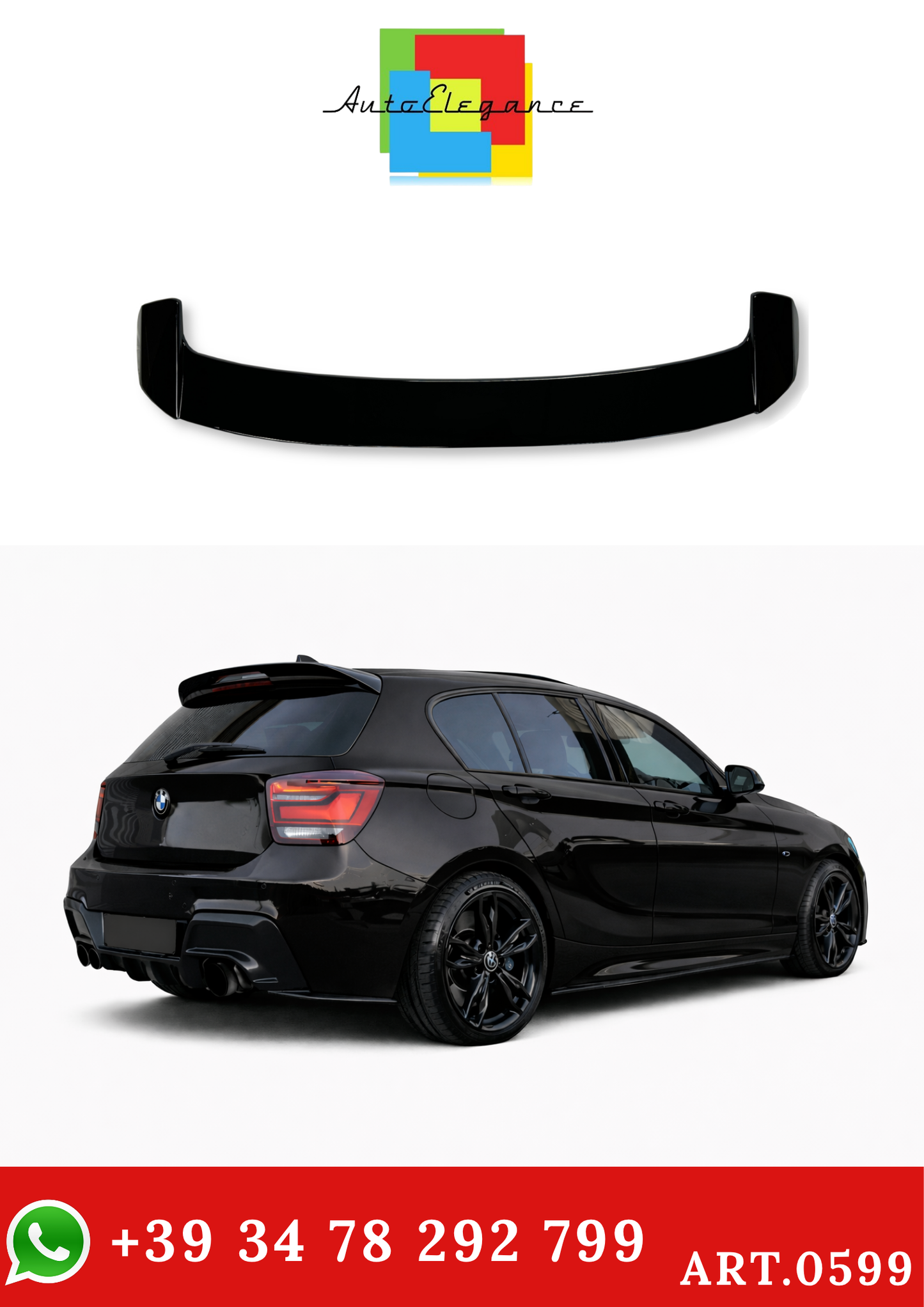 💫ART.0599 Spoiler Posteriore V2 per Bmw  Serie 1 F20 2011-2018 Nero Lucido💫