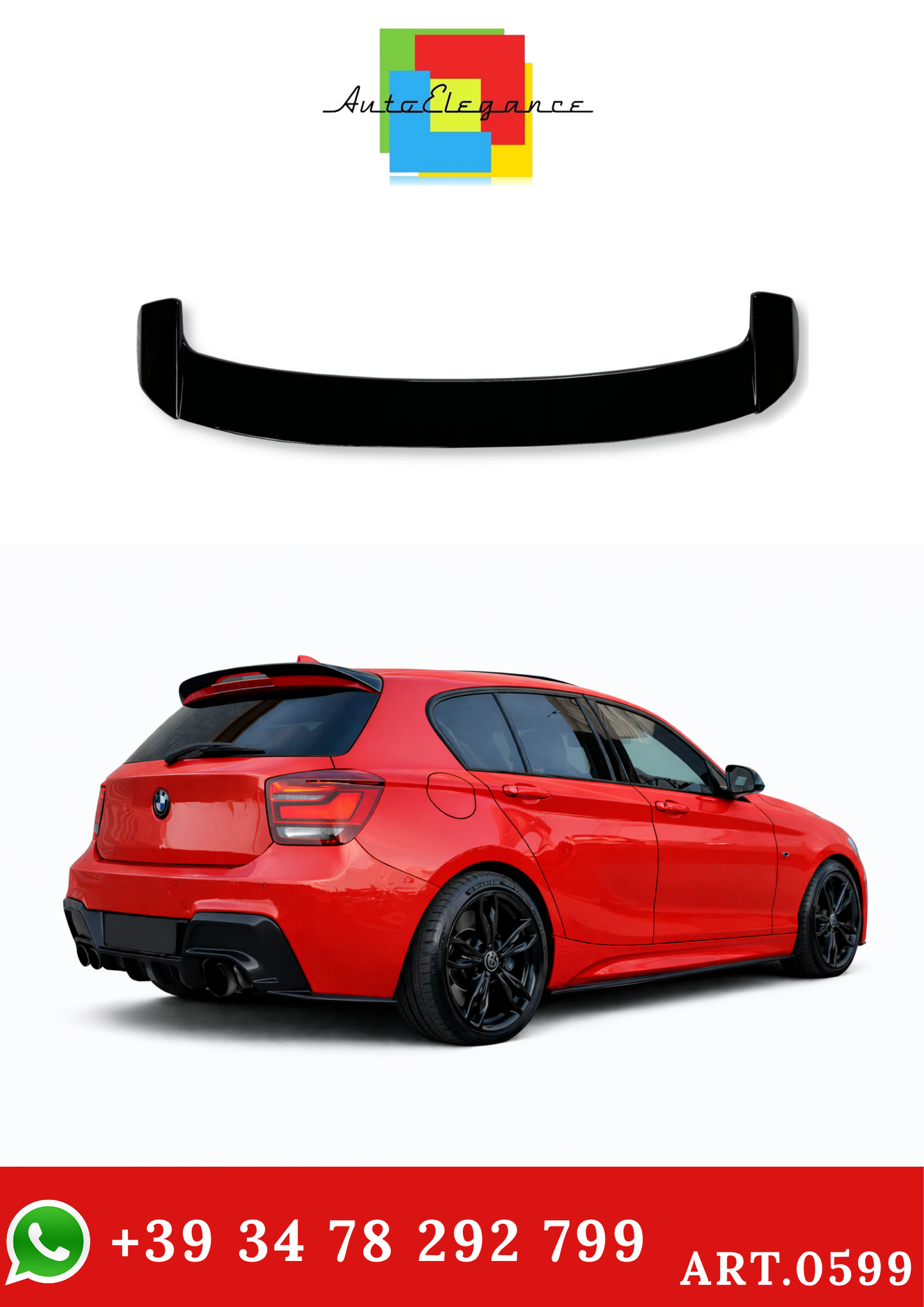 💫ART.0599 Spoiler Posteriore V2 per Bmw  Serie 1 F20 2011-2018 Nero Lucido💫