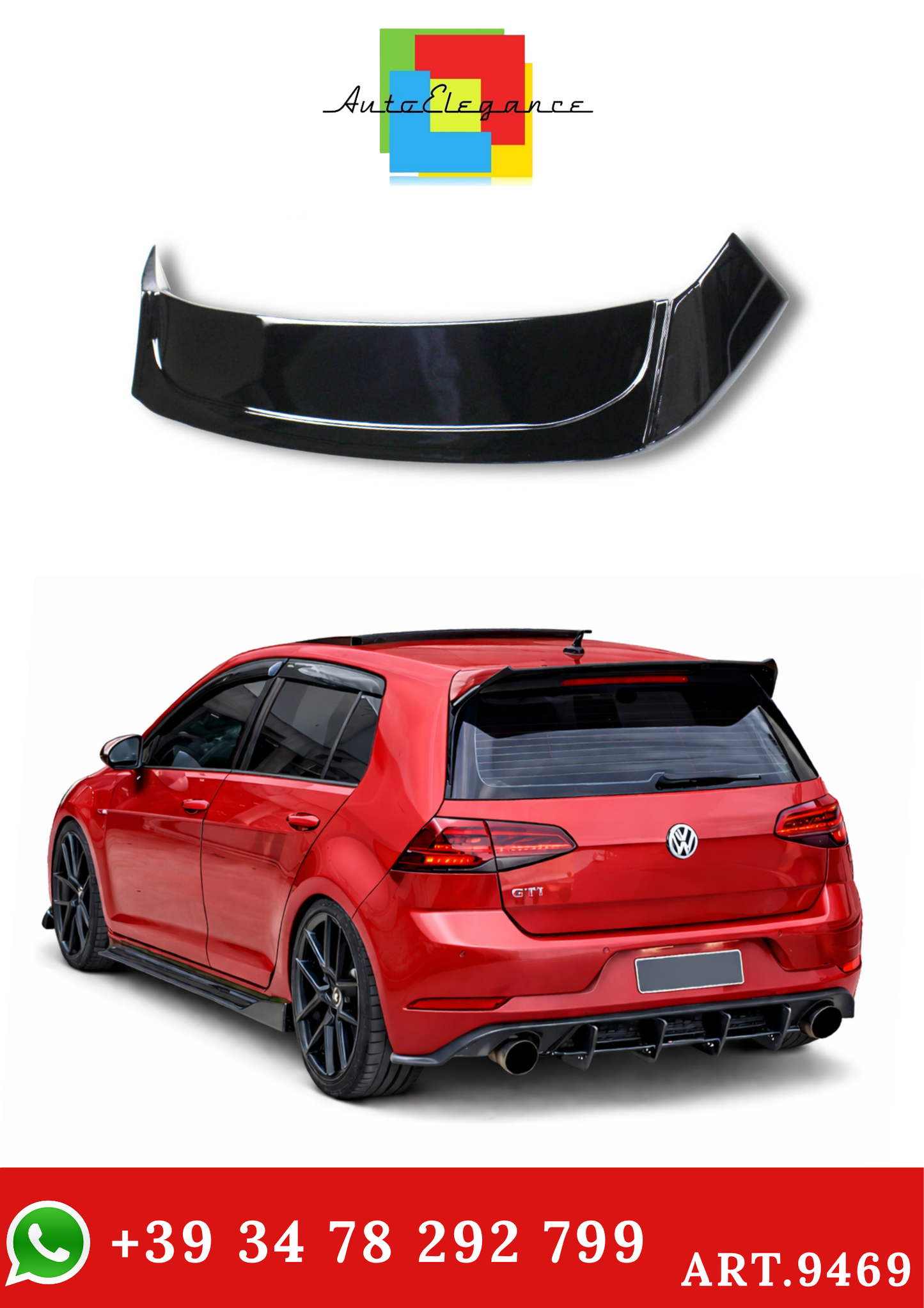 💫ART.9469 Spoiler Posteriore Stile Osir in ABS per VW GOLF 8  2020 Nero Lucido💫