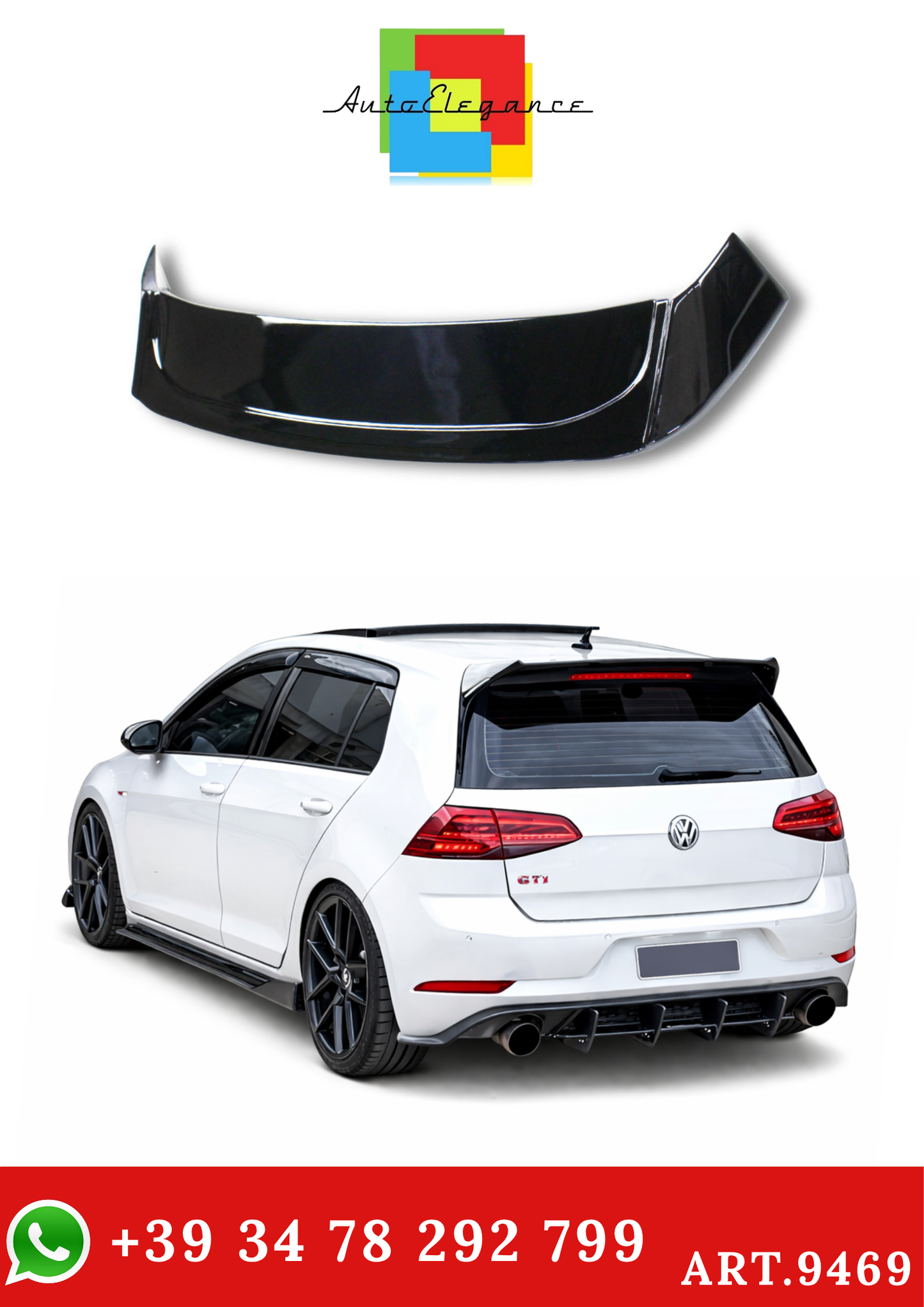 💫ART.9469 Spoiler Posteriore Stile Osir in ABS per VW GOLF 8  2020 Nero Lucido💫