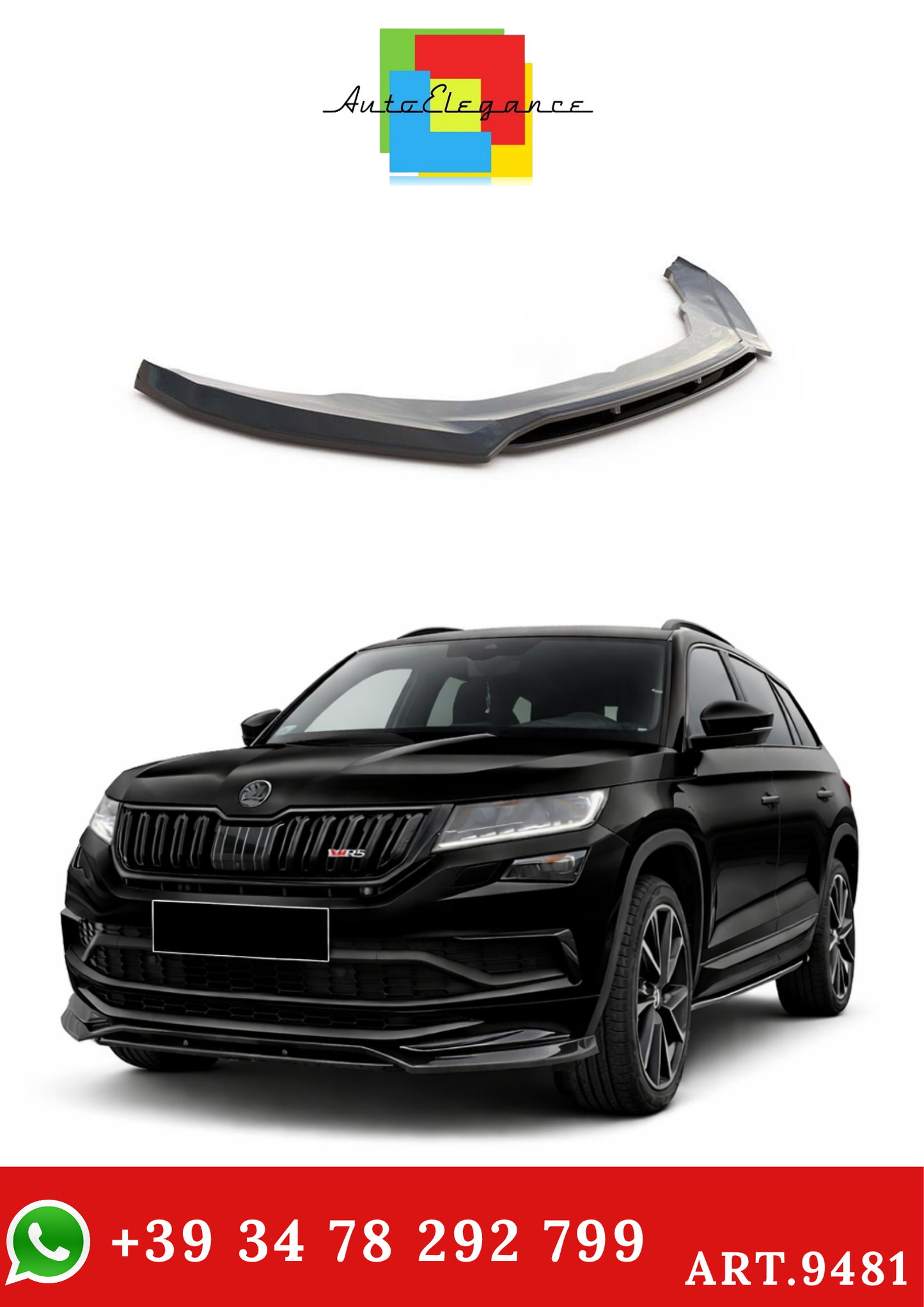 💫ART.9481 Splitter Anteriore Sportline RS per Kodiaq Mk1 Nero Lucido 2017-2021💫