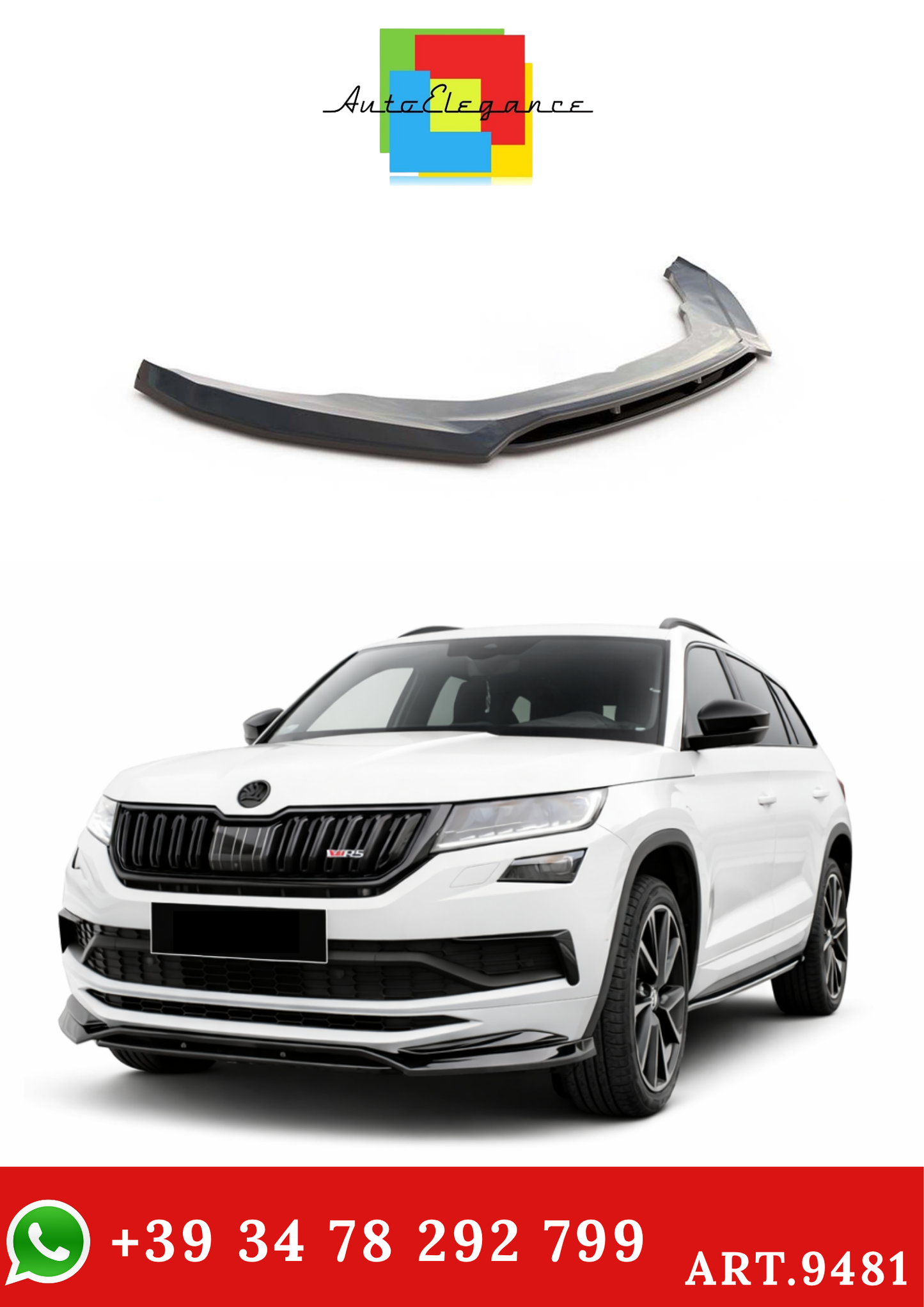 💫ART.9481 Splitter Anteriore Sportline RS per Kodiaq Mk1 Nero Lucido 2017-2021💫
