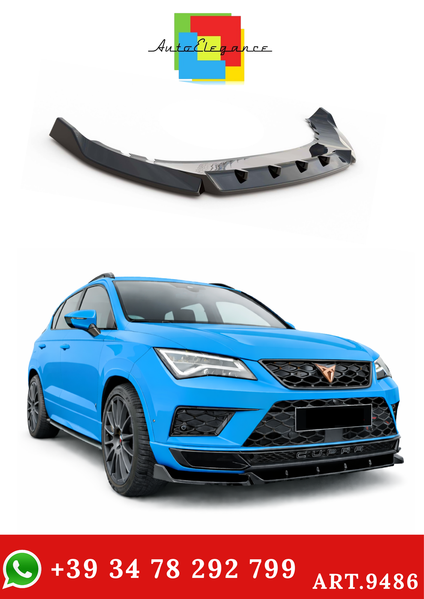 💫ART.9486 Splitter Anteriore V1 per Cupra Ateca Nero Lucido 2018-2021💫