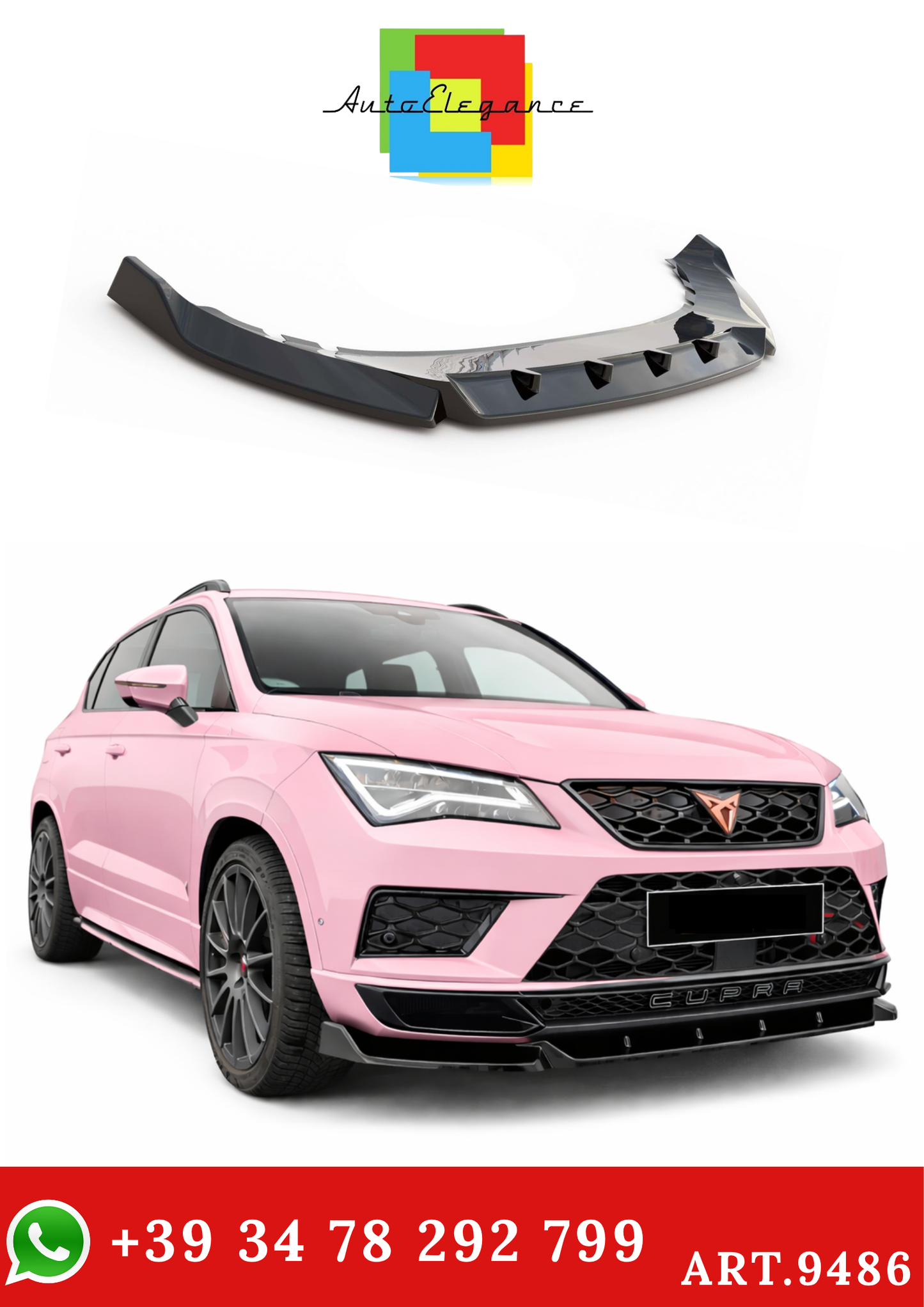 💫ART.9486 Splitter Anteriore V1 per Cupra Ateca Nero Lucido 2018-2021💫
