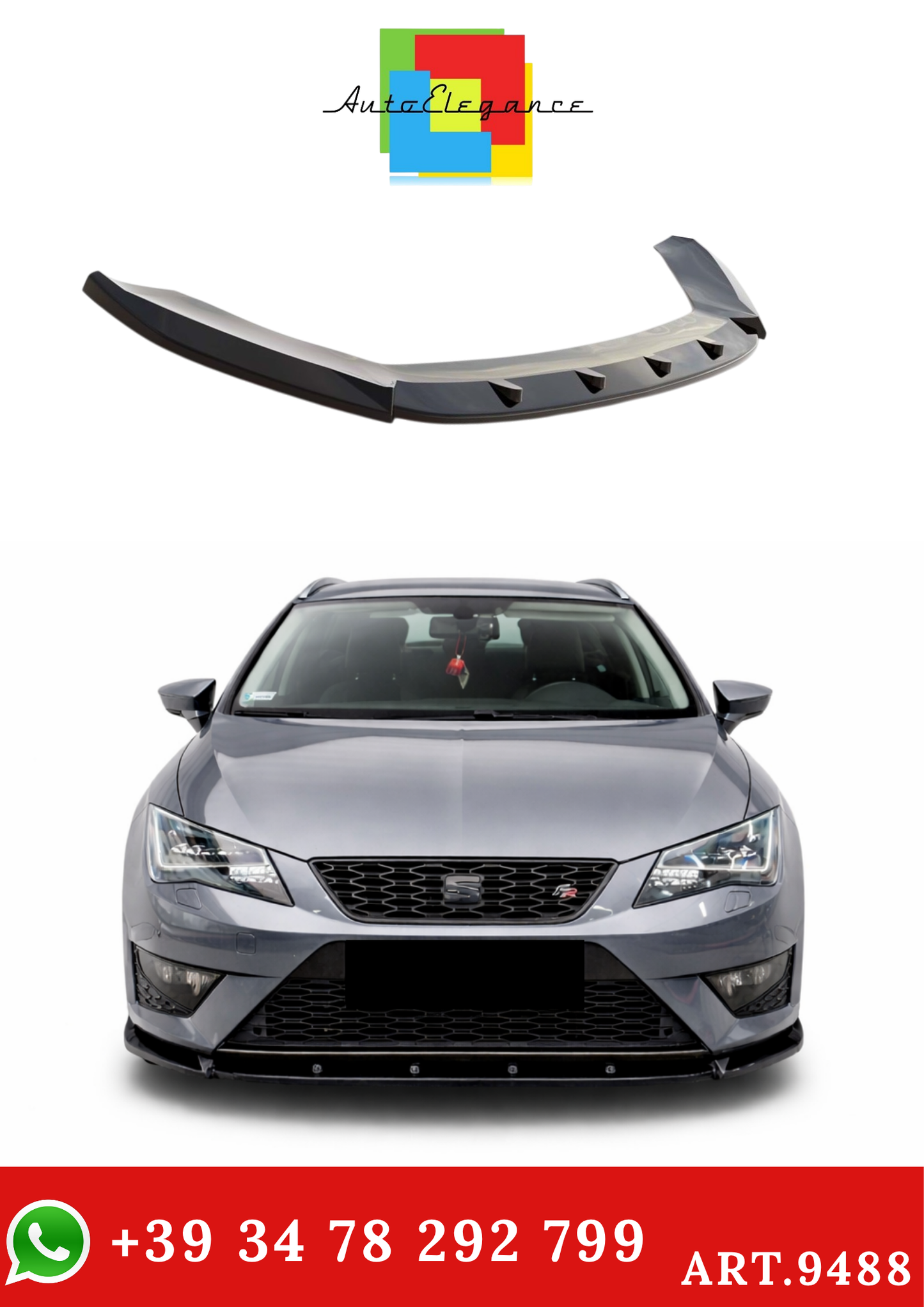 💫ART.9488 Splitter Anteriore V1 Nero Lucido per Leon Mk 3 2012-2016💫