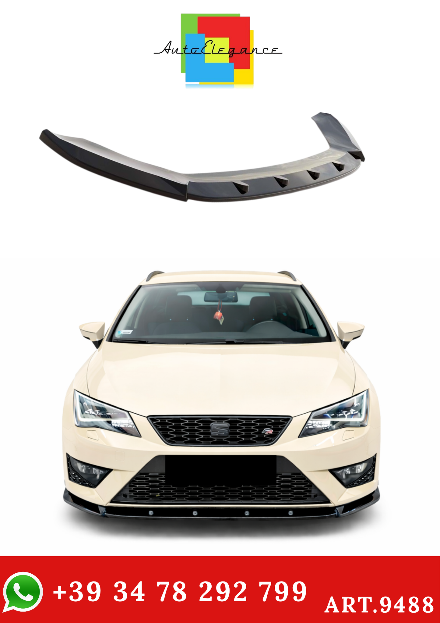 💫ART.9488 Splitter Anteriore V1 Nero Lucido per Leon Mk 3 2012-2016💫
