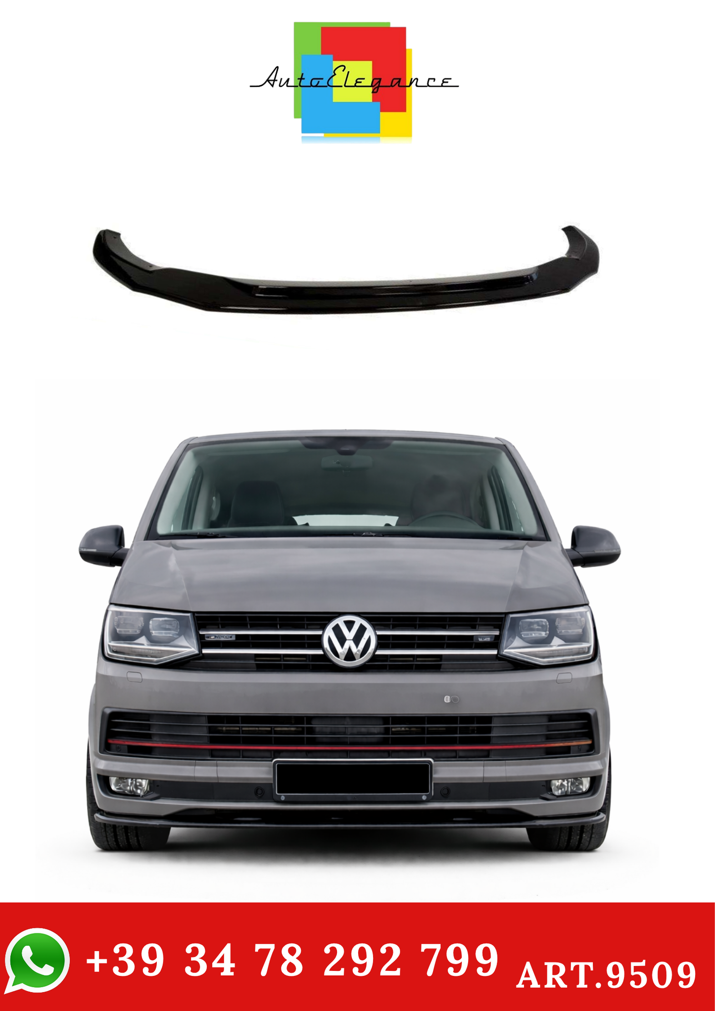 💫ART.9509 Splitter Anteriore Nero Lucido per Transporter T6 2003-2019💫