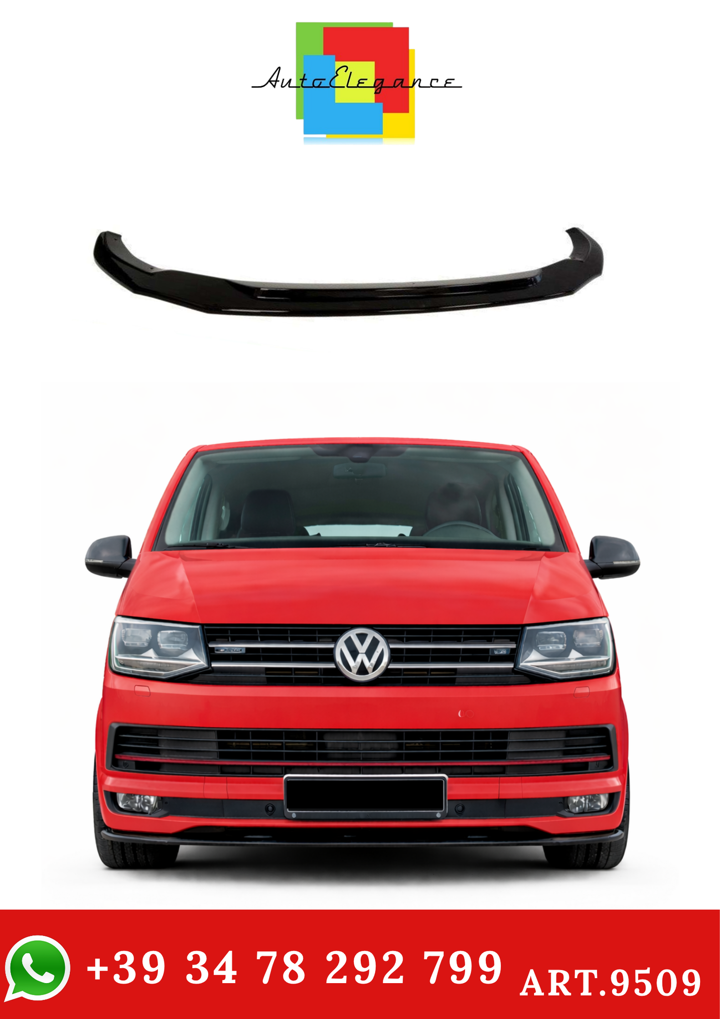 💫ART.9509 Splitter Anteriore Nero Lucido per Transporter T6 2003-2019💫