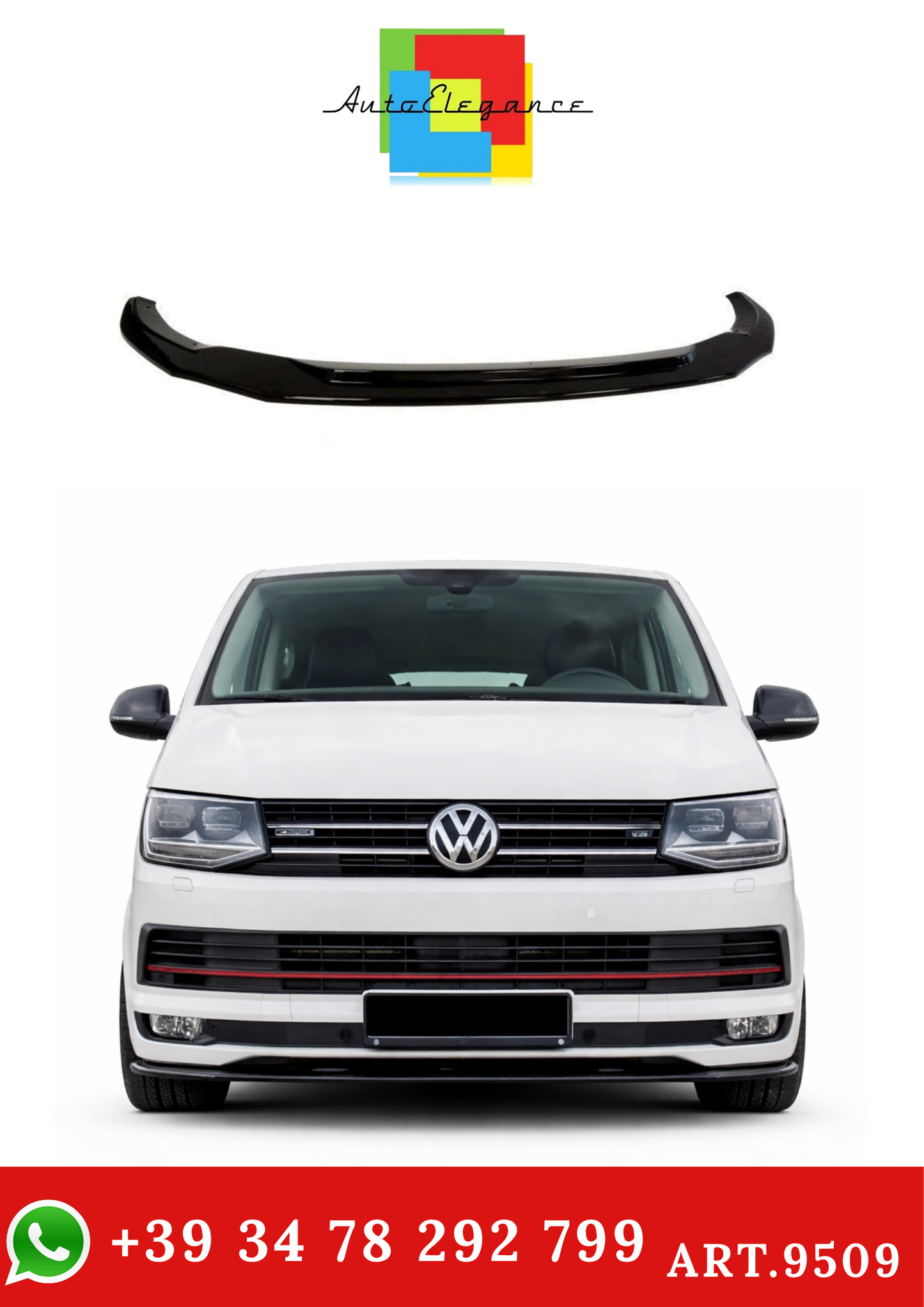 💫ART.9509 Splitter Anteriore Nero Lucido per Transporter T6 2003-2019💫
