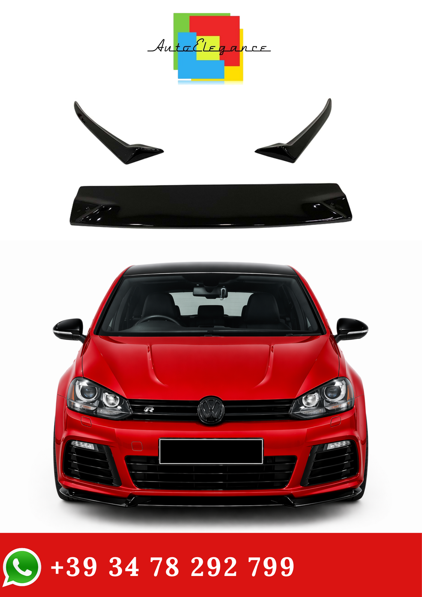 💫Splitter Anteriore (3 pezzi) modello R nero lucido per Golf 6 2008-2012💫