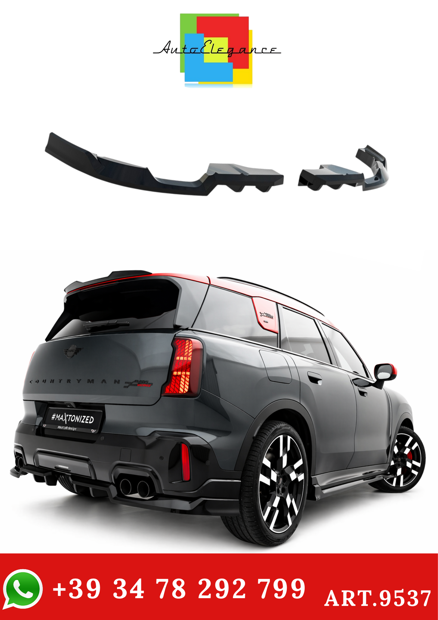 💫ART.9537 Splitter Posteriore Nero Lucido ABS per Mini Countryman JCW U25💫