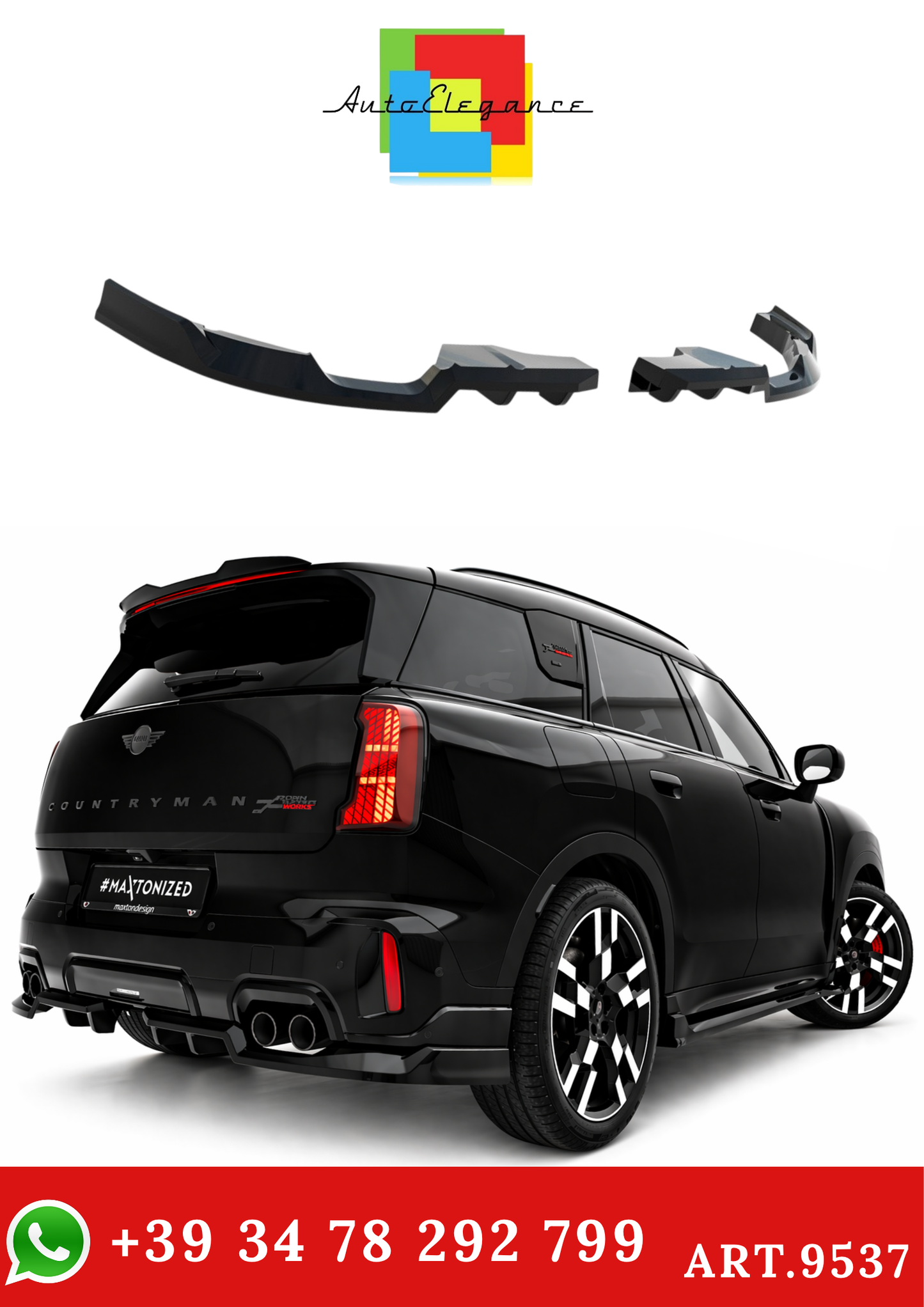 💫ART.9537 Splitter Posteriore Nero Lucido ABS per Mini Countryman JCW U25💫