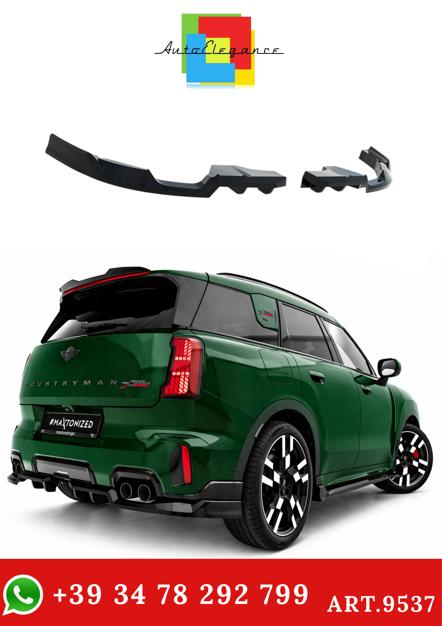 💫ART.9537 Splitter Posteriore Nero Lucido ABS per Mini Countryman JCW U25💫