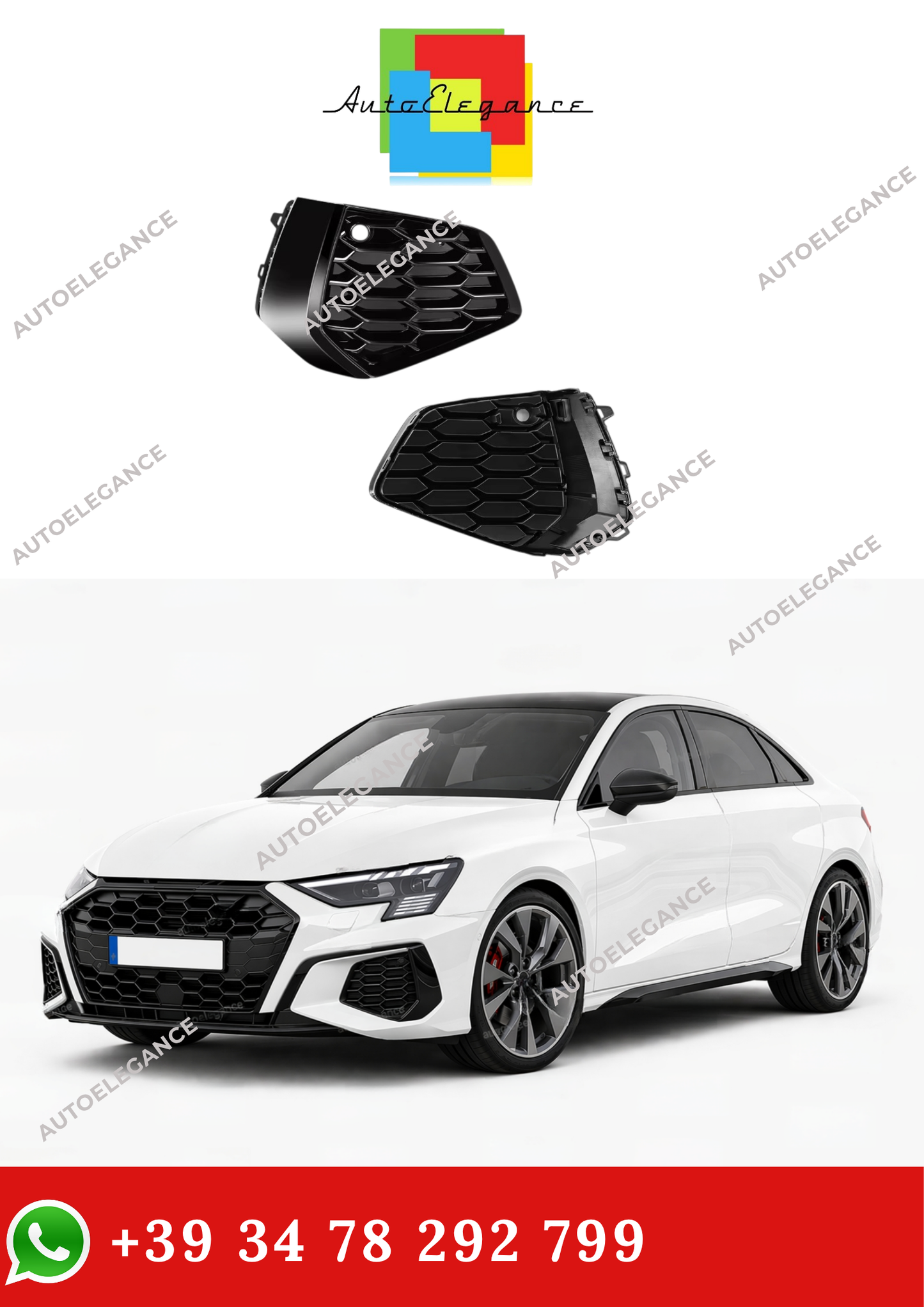 💫Griglia Fendinebbia Per Audi A3 Sline S-line 2021-2023 Nera💫
