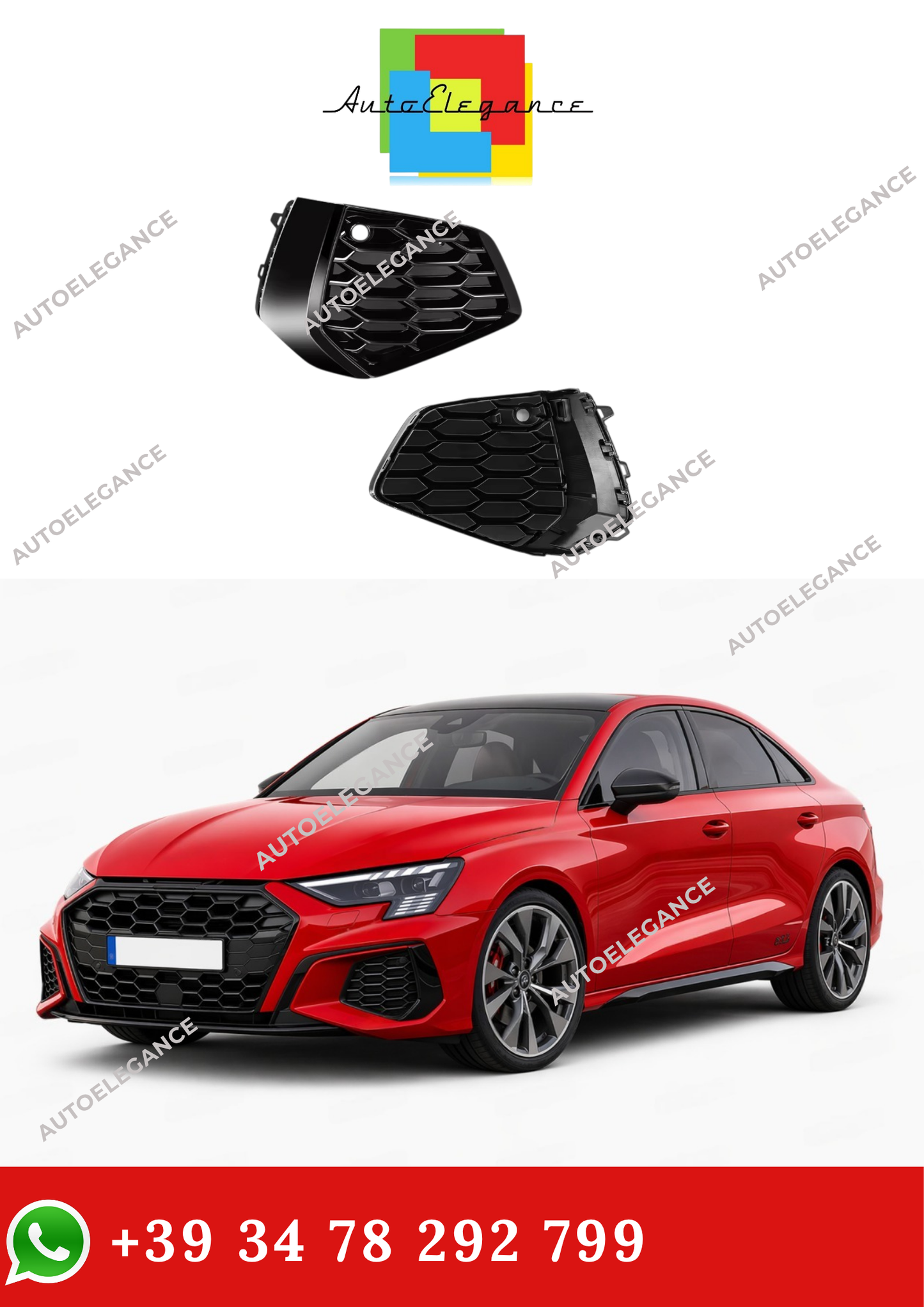 💫Griglia Fendinebbia Per Audi A3 Sline S-line 2021-2023 Nera💫