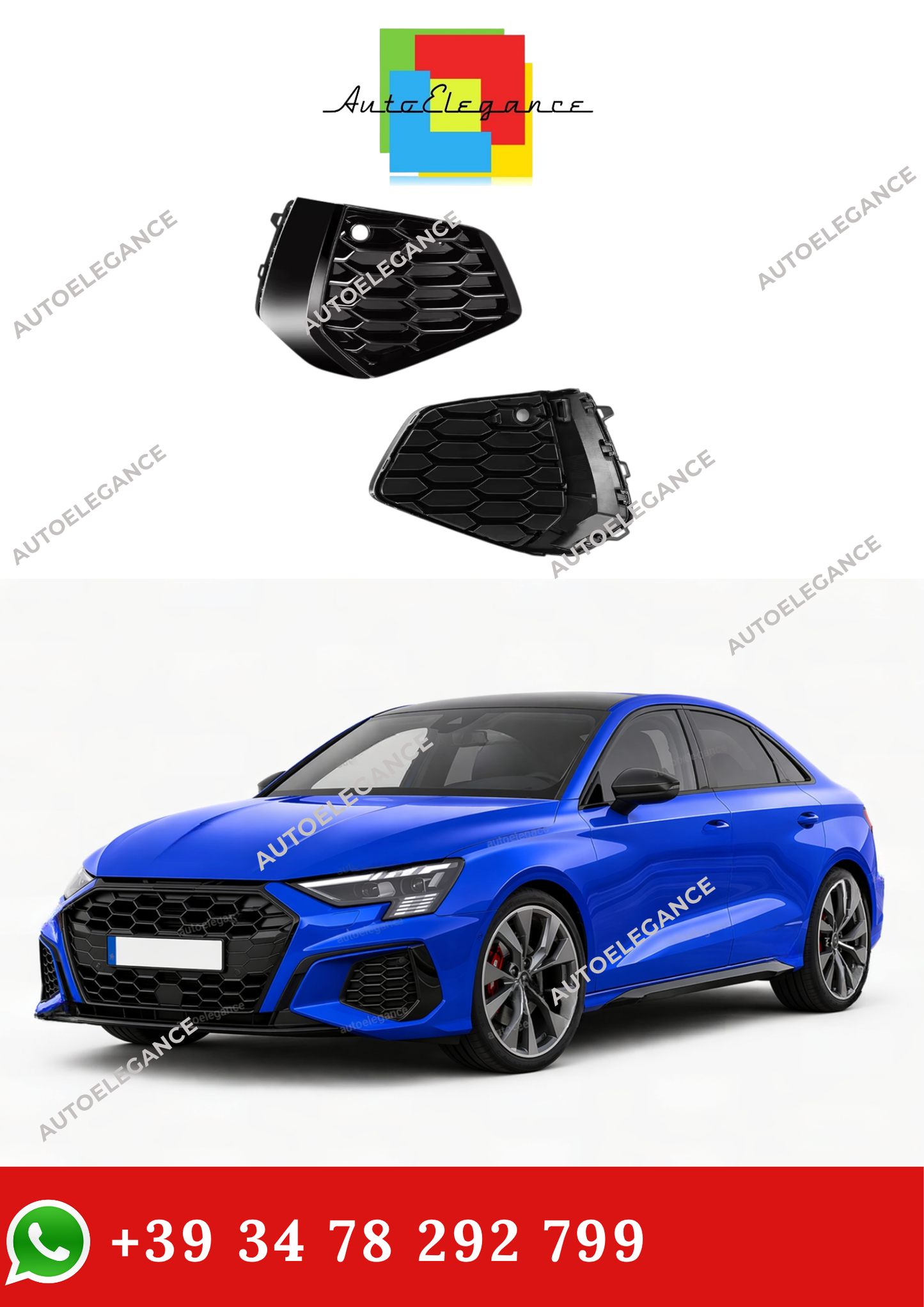💫Griglia Fendinebbia Per Audi A3 Sline S-line 2021-2023 Nera💫