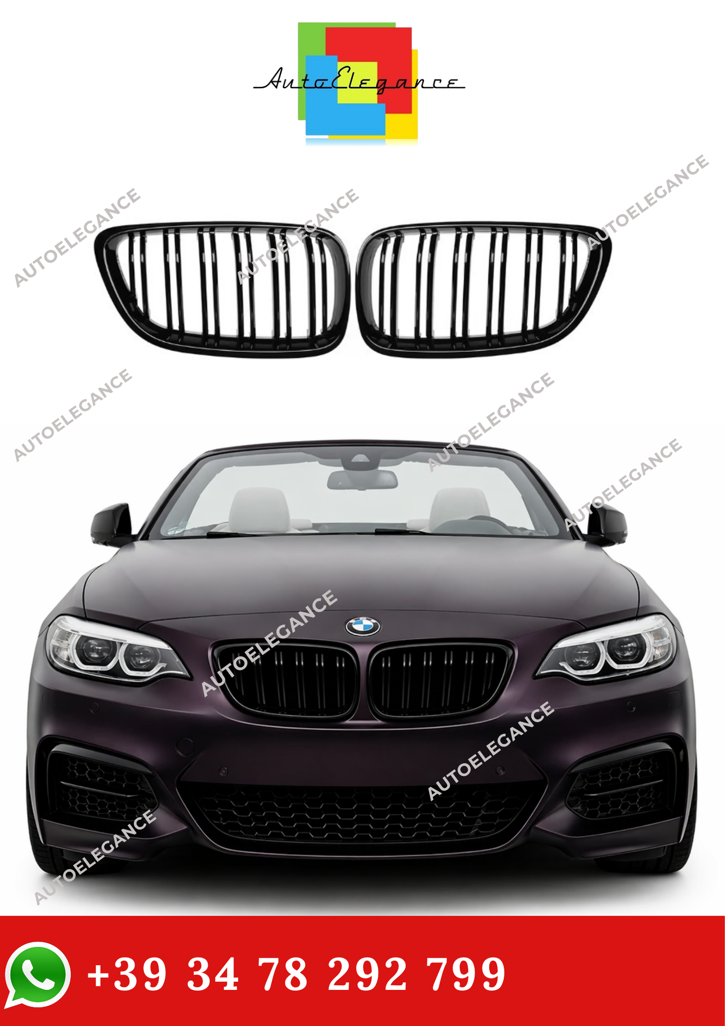 💫Set Griglia Anteriori Nero Lucido per BMW Serie F22 F23 2 2014-2018 💫