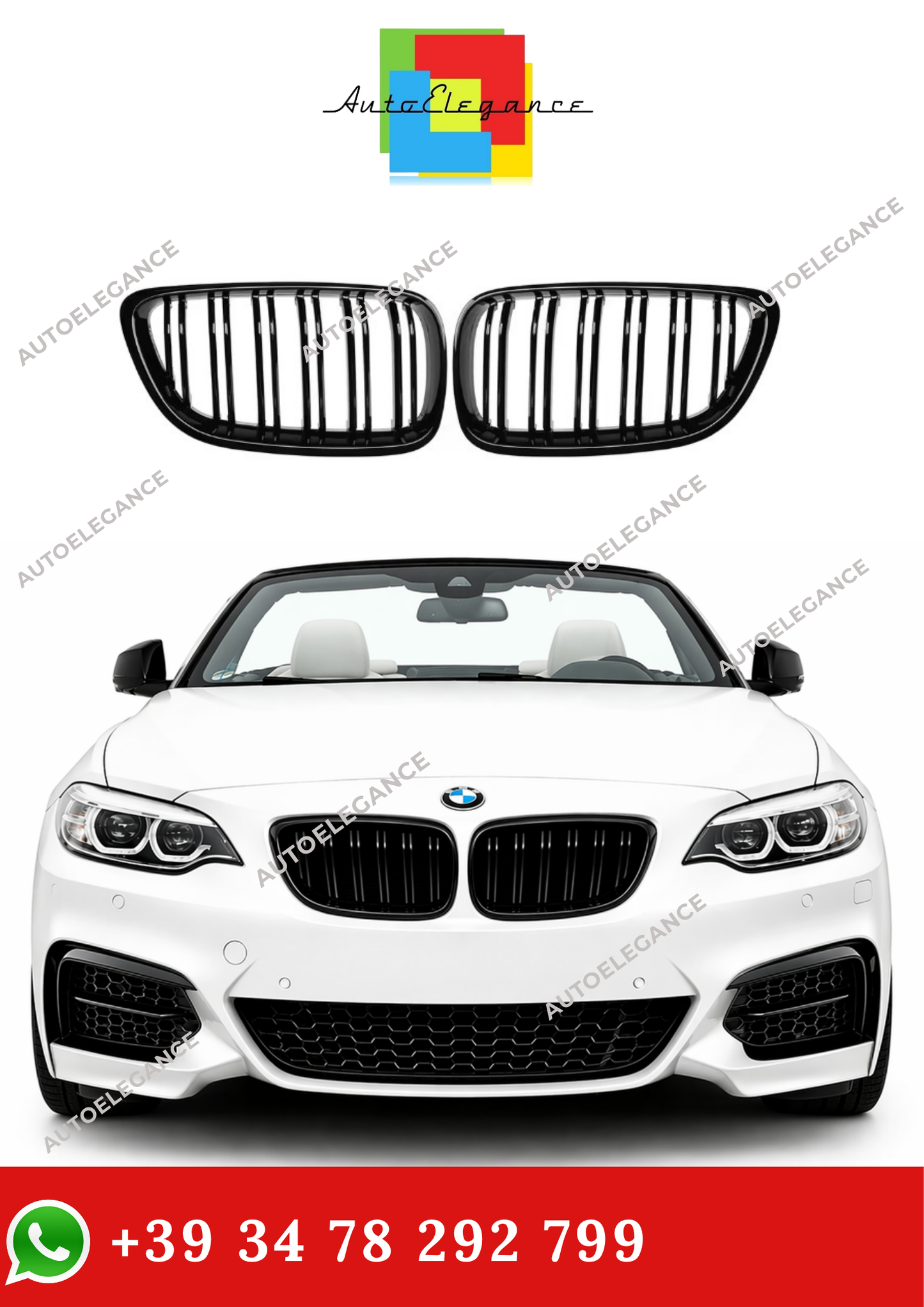 💫Set Griglia Anteriori Nero Lucido per BMW Serie F22 F23 2 2014-2018 💫