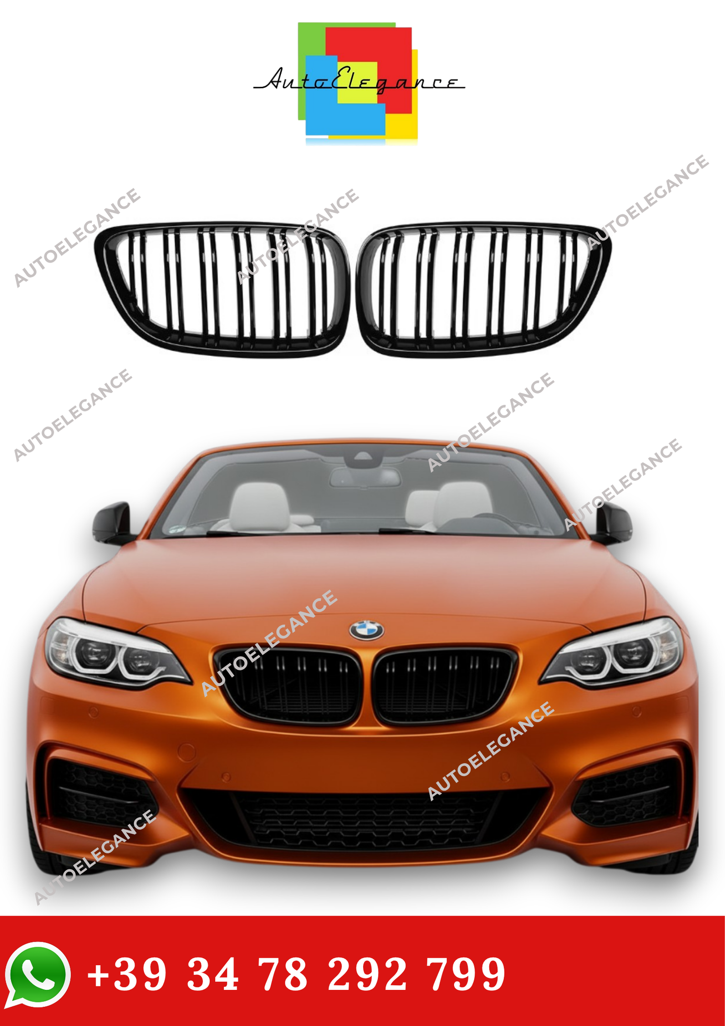 💫Set Griglia Anteriori Nero Lucido per BMW Serie F22 F23 2 2014-2018 💫