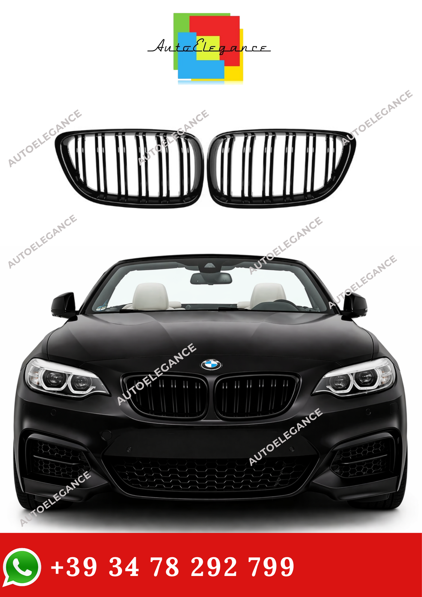 💫Set Griglia Anteriori Nero Lucido per BMW Serie F22 F23 2 2014-2018 💫