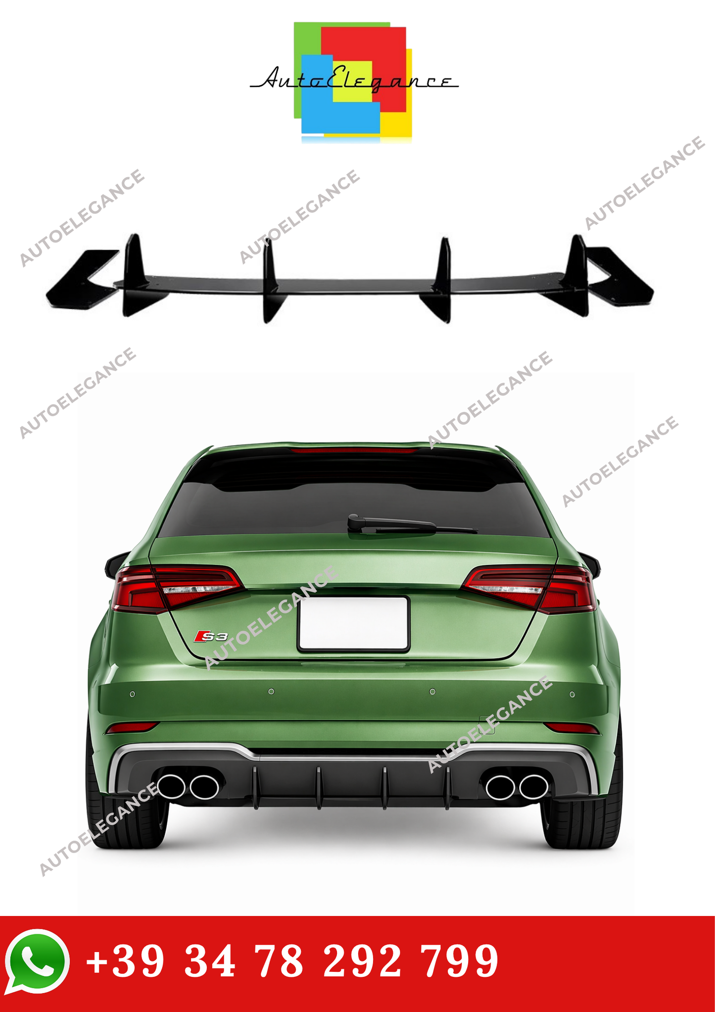 💫Diffusore Posteriore Nero lucido Per Audi S3 8V Sportback 2017-2020💫