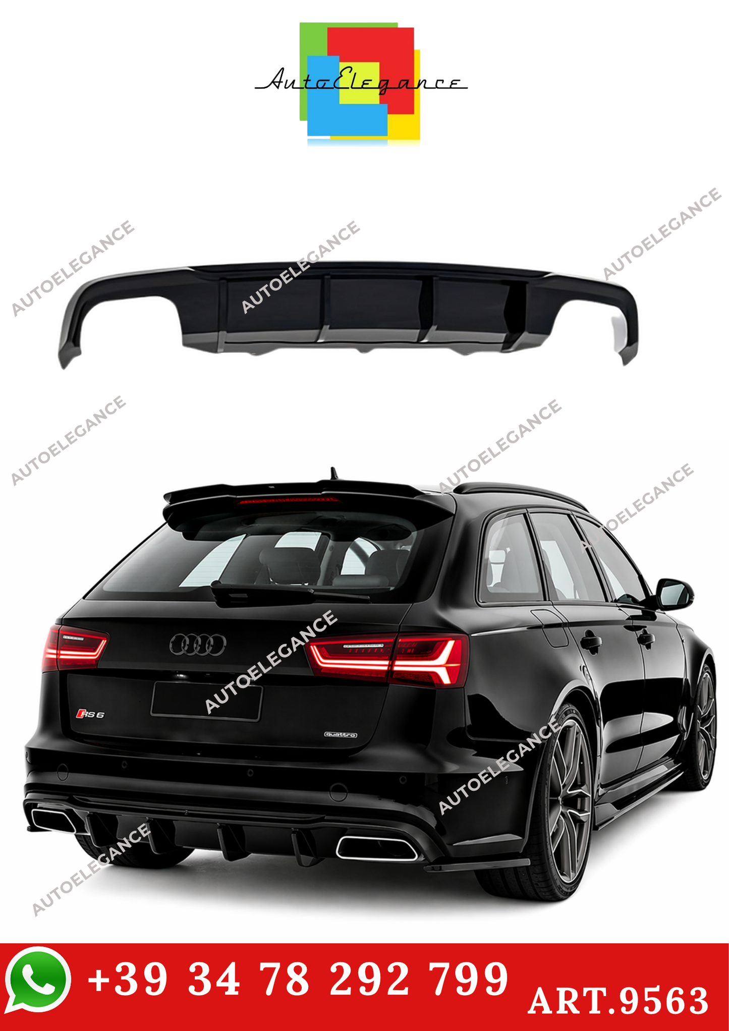 💫ART.9563 Diffusore per Audi A6 S C7 FL 2015+ S6/S Line Nero Lucido💫