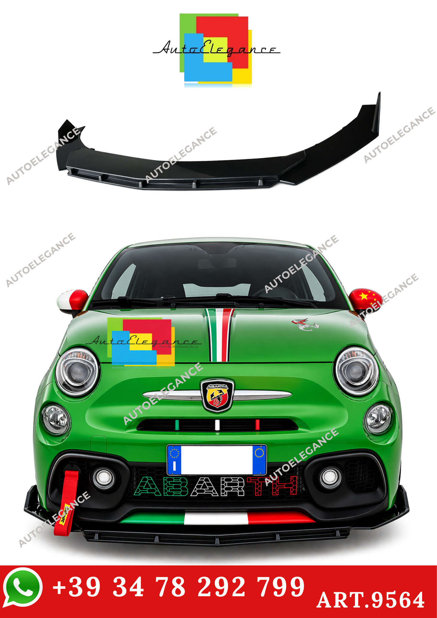 💫ART.9564 SPLITTER ANTERIORE PER FIAT 500 ABARTH NERO LUCIDO💫