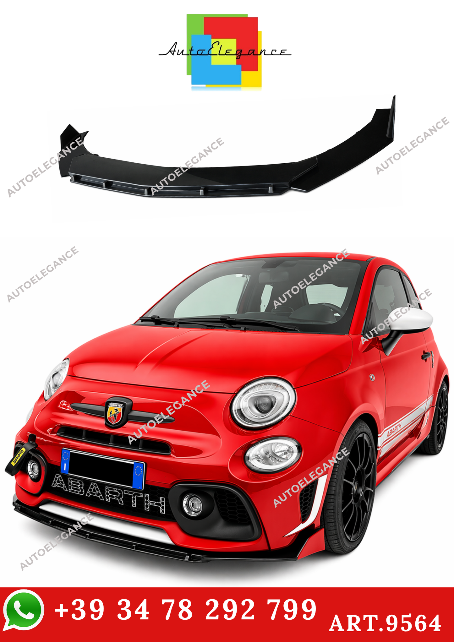 💫ART.9564 SPLITTER ANTERIORE PER FIAT 500 ABARTH NERO LUCIDO💫