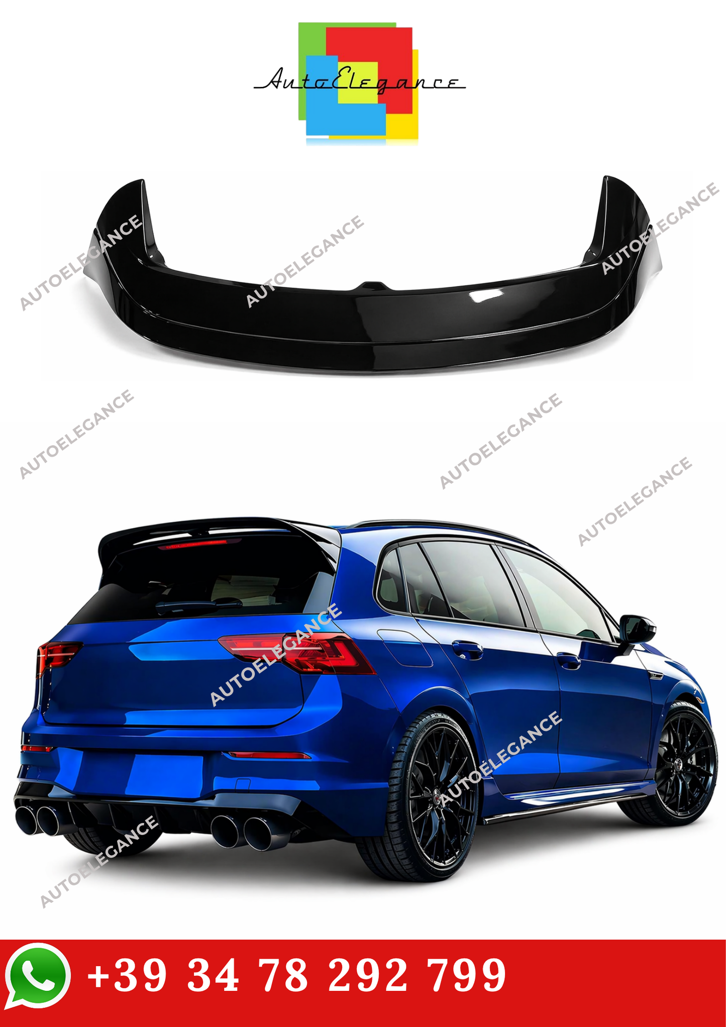 💫 Spoiler Tetto Stile R Nero Lucido ABS per Golf 8 2019 -💫