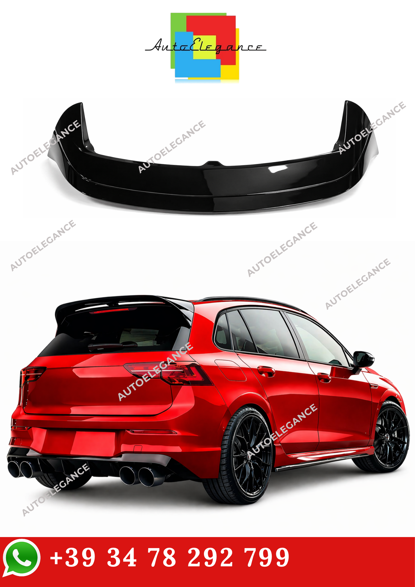 💫 Spoiler Tetto Stile R Nero Lucido ABS per Golf 8 2019 -💫