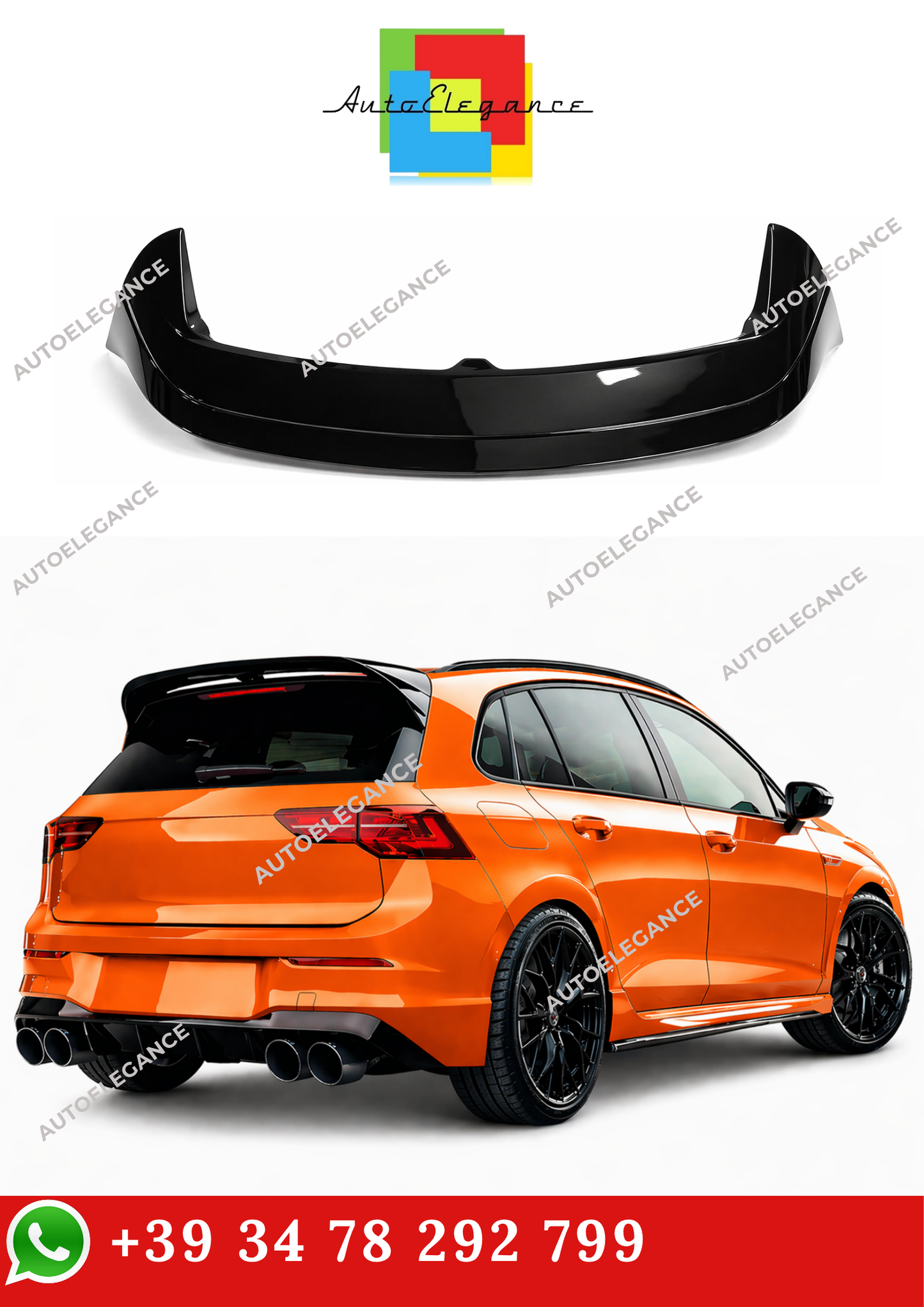 💫 Spoiler Tetto Stile R Nero Lucido ABS per Golf 8 2019 -💫