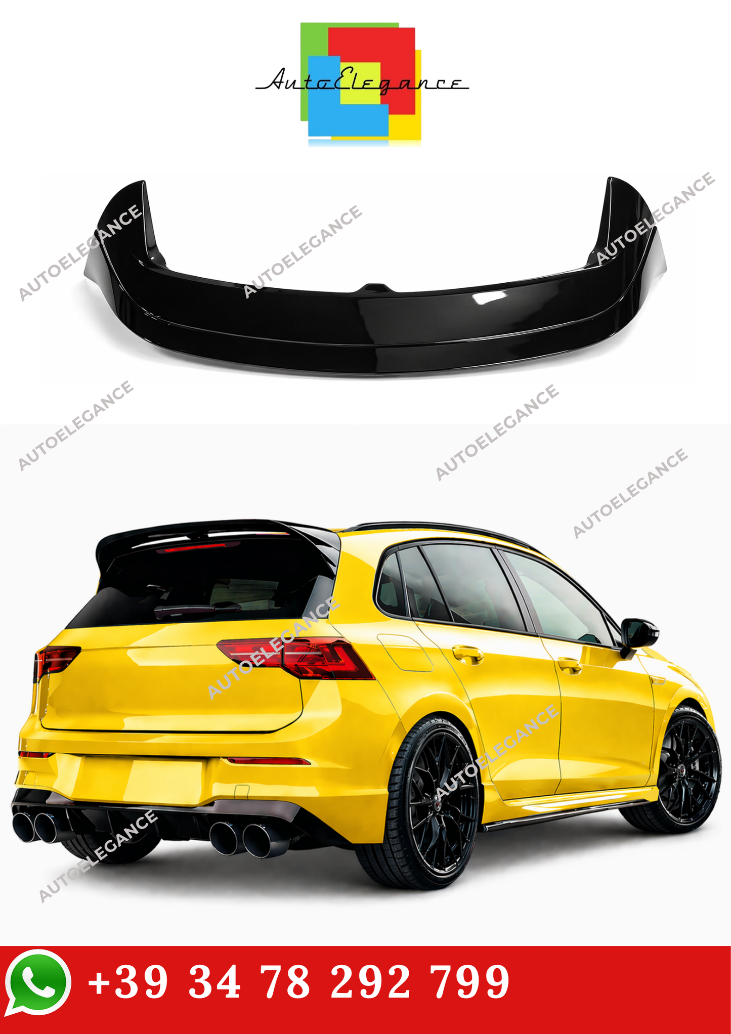 💫 Spoiler Tetto Stile R Nero Lucido ABS per Golf 8 2019 -💫