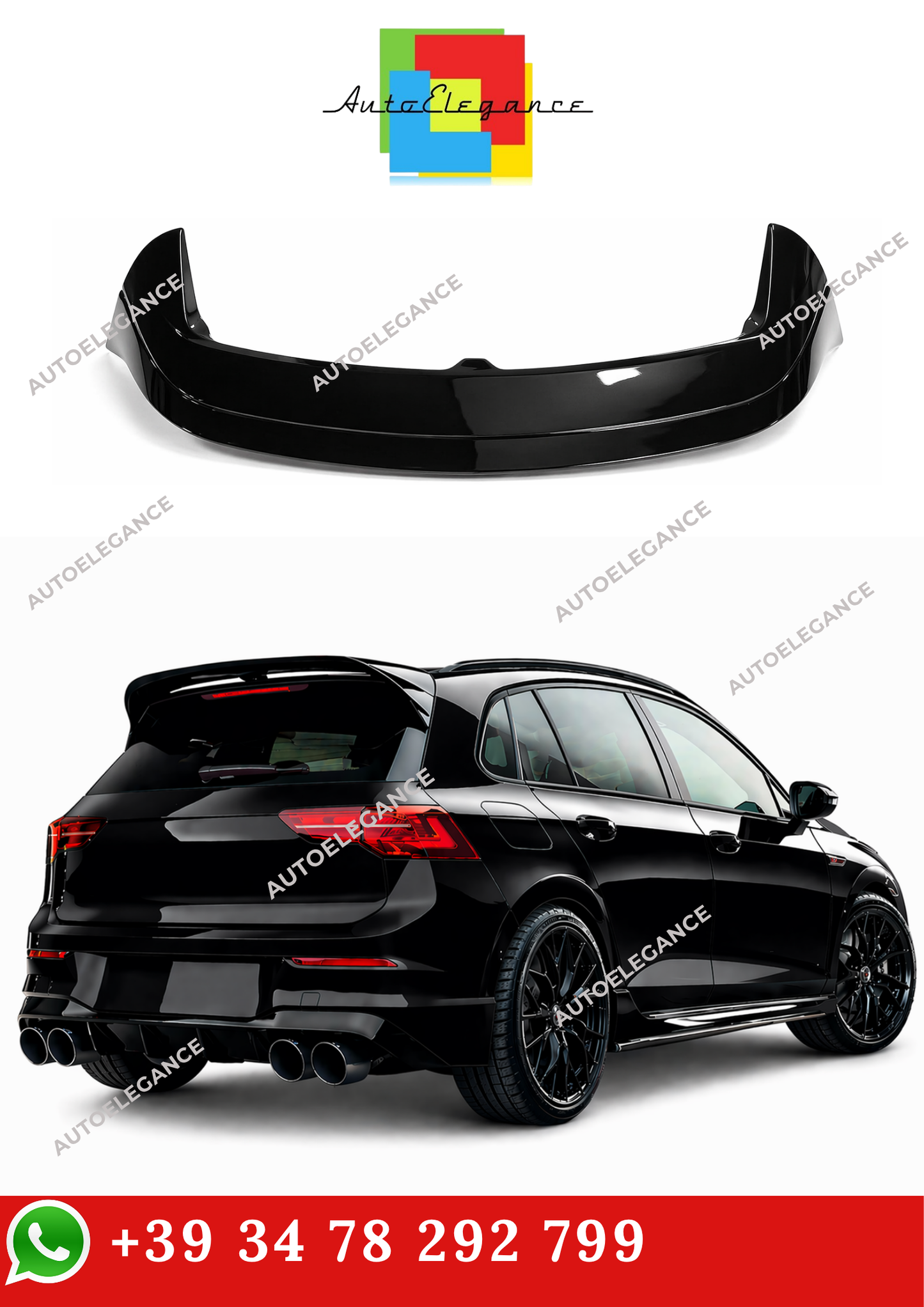 💫 Spoiler Tetto Stile R Nero Lucido ABS per Golf 8 2019 -💫